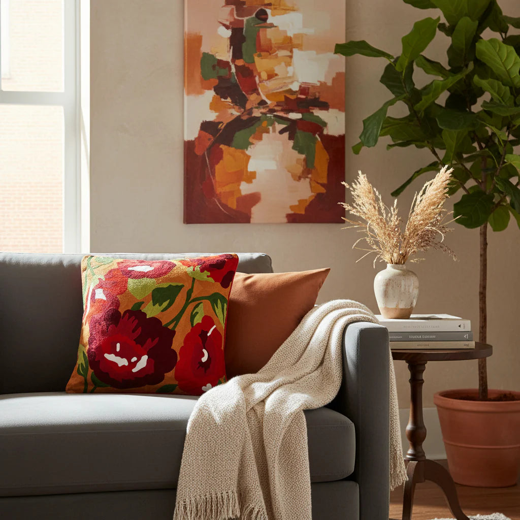 Cuscino Arredo 100% Cotone Ricamato RED GARDEN Soggiorno Moreali Tessile Casa