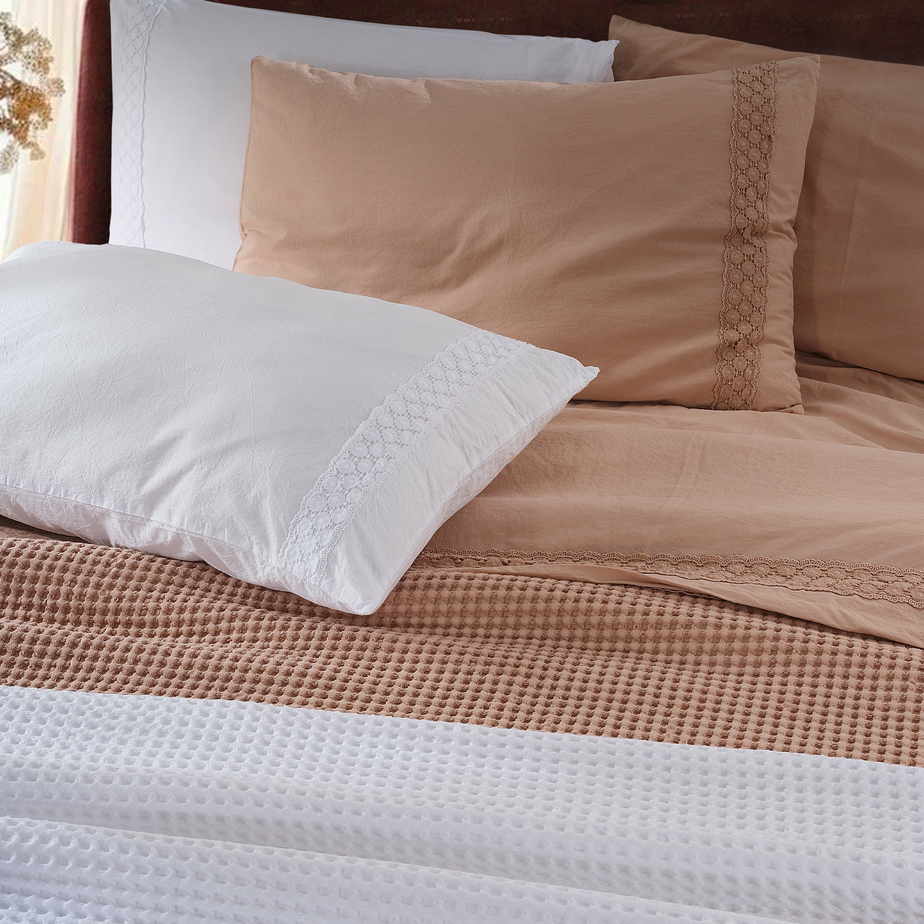 Parure Lenzuola Cotone No-Stiro PIZZO CROCHET Letto Moreali Tessile Casa