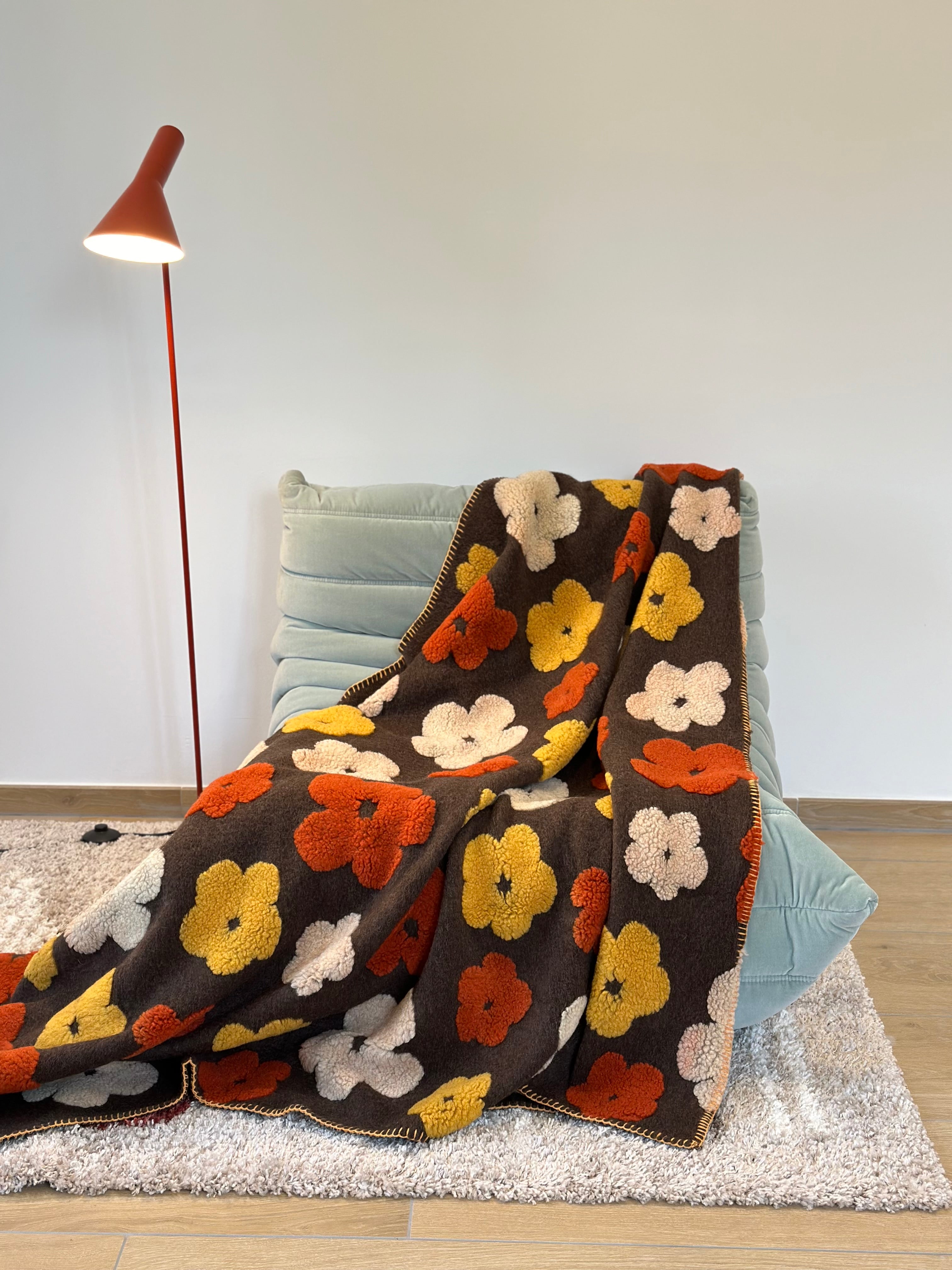 Plaid Lana Cotta Italiana POP ART FLOWERS Soggiorno Moreali Tessile Casa