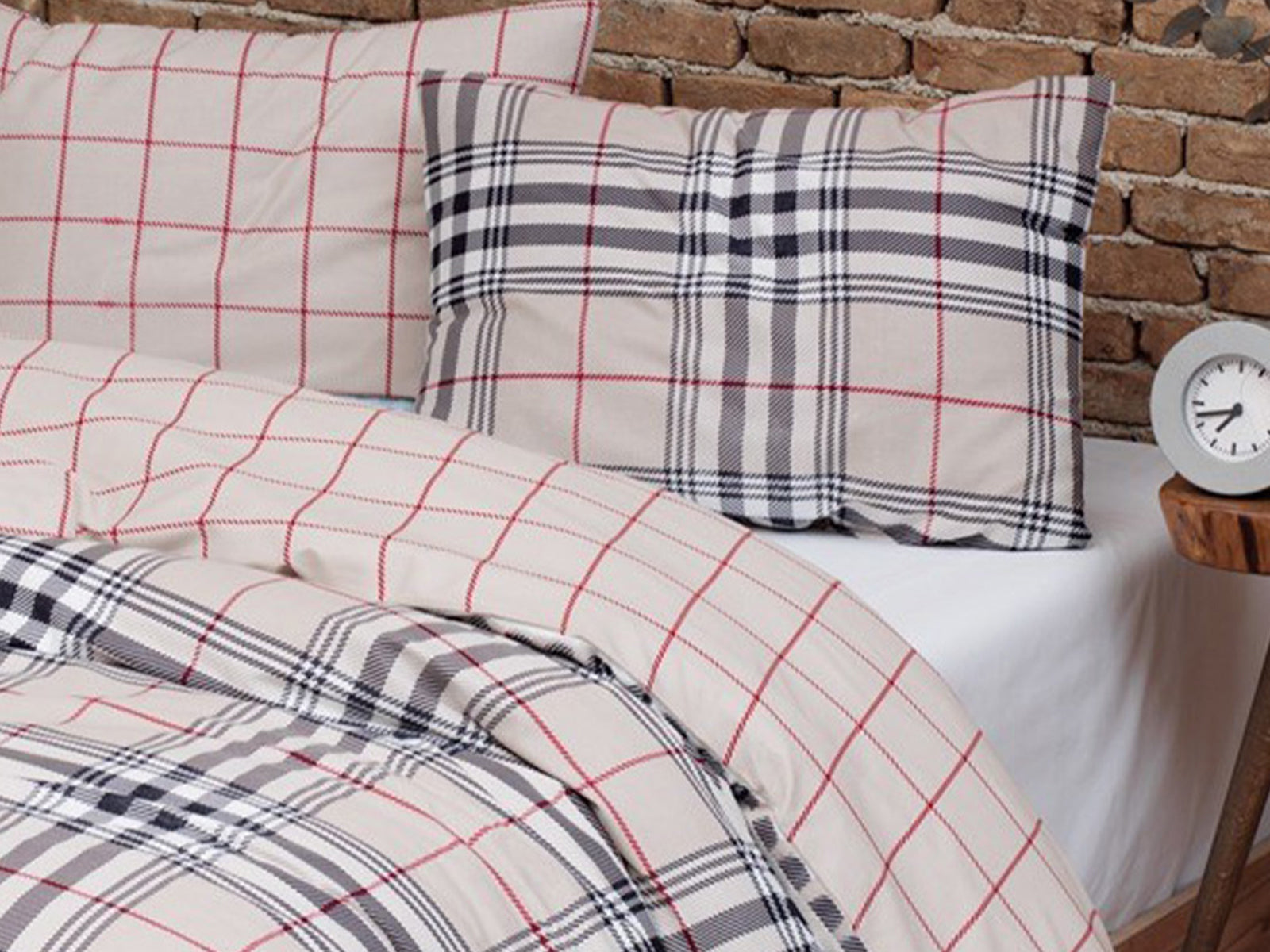 Parure Copripiumino Double Cotone Stampato NEUTRAL TARTAN Letto Daunex