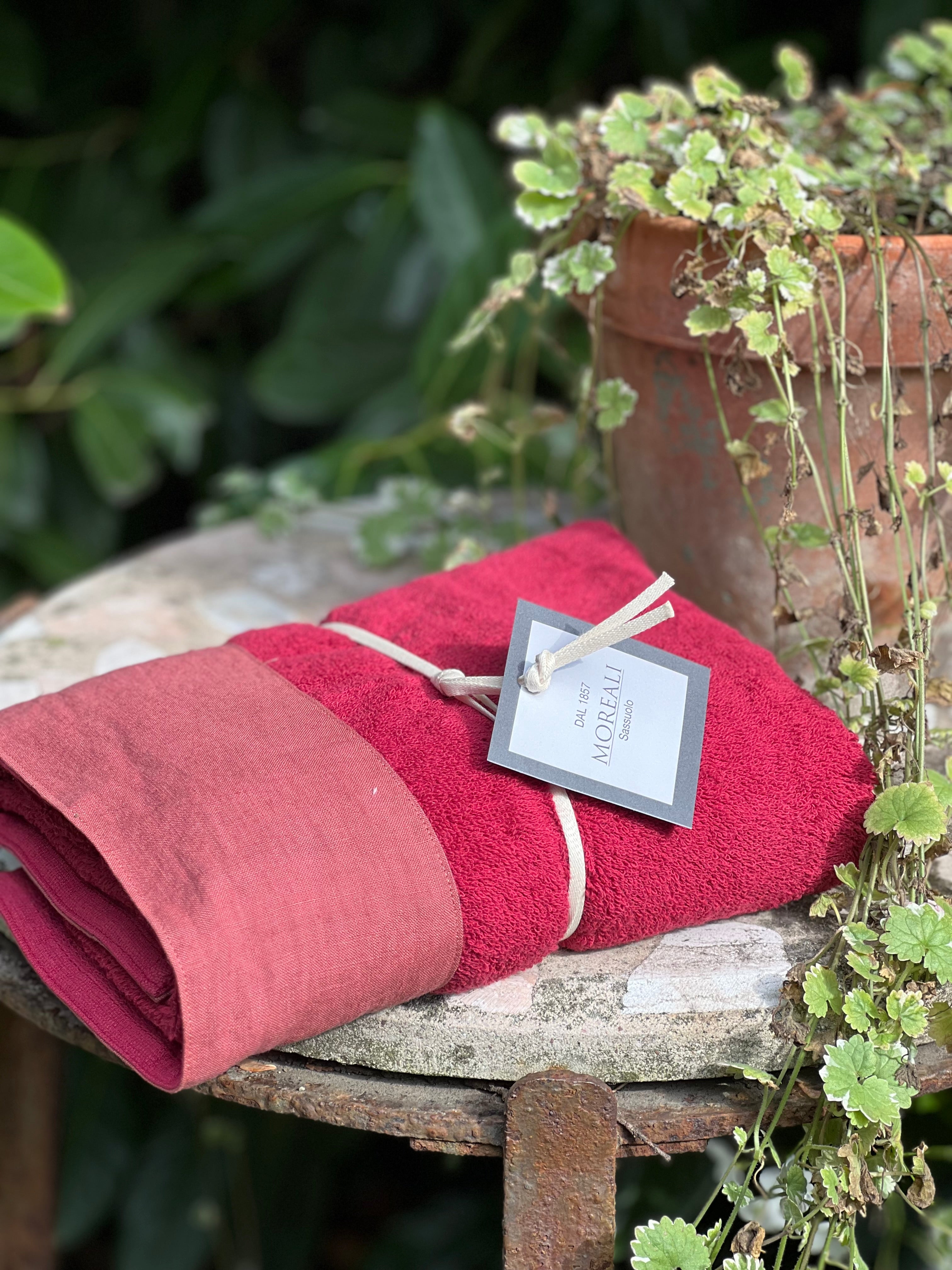 Set Asciugamani Nirano Bordo Lino Bagno Moreali Tessile Casa 60 x 100 / 40 x 60 Melograno