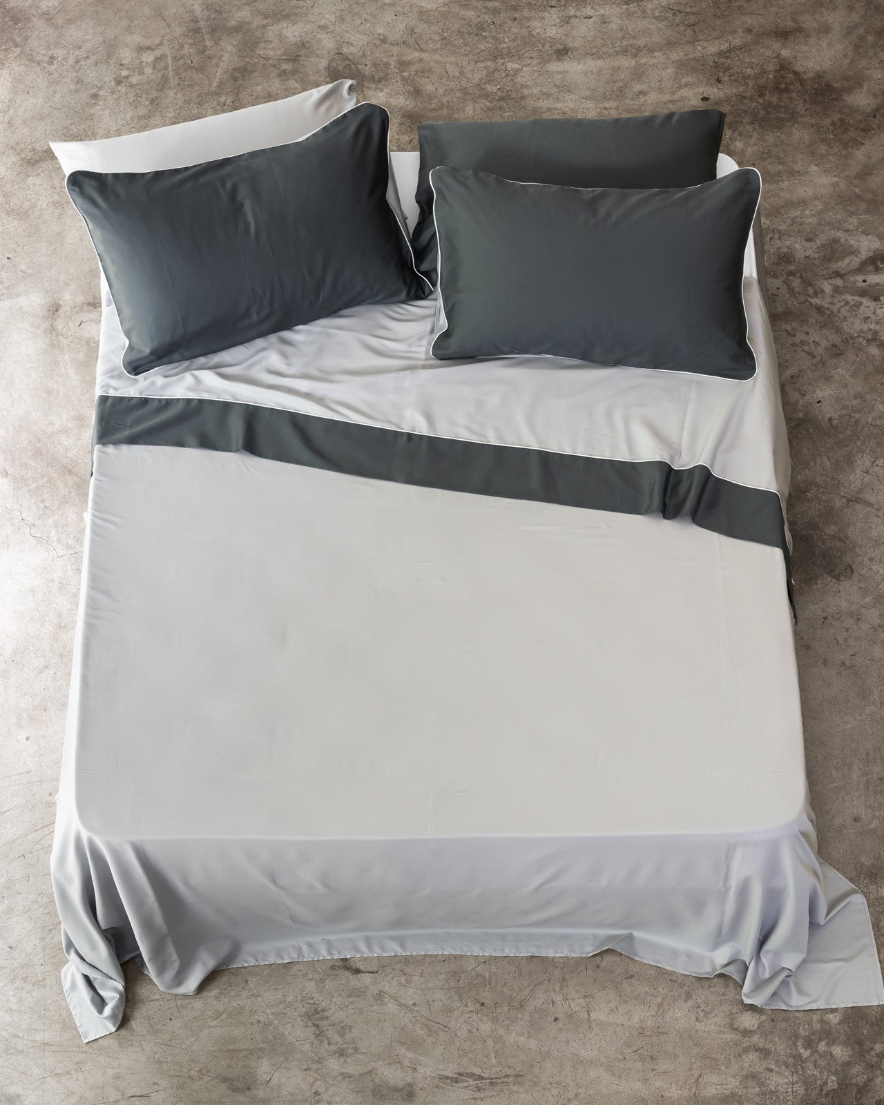 Parure Lenzuola Raso Cotone Double Letto Moreali Tessile Casa Matrimoniale Grigio/Antracite