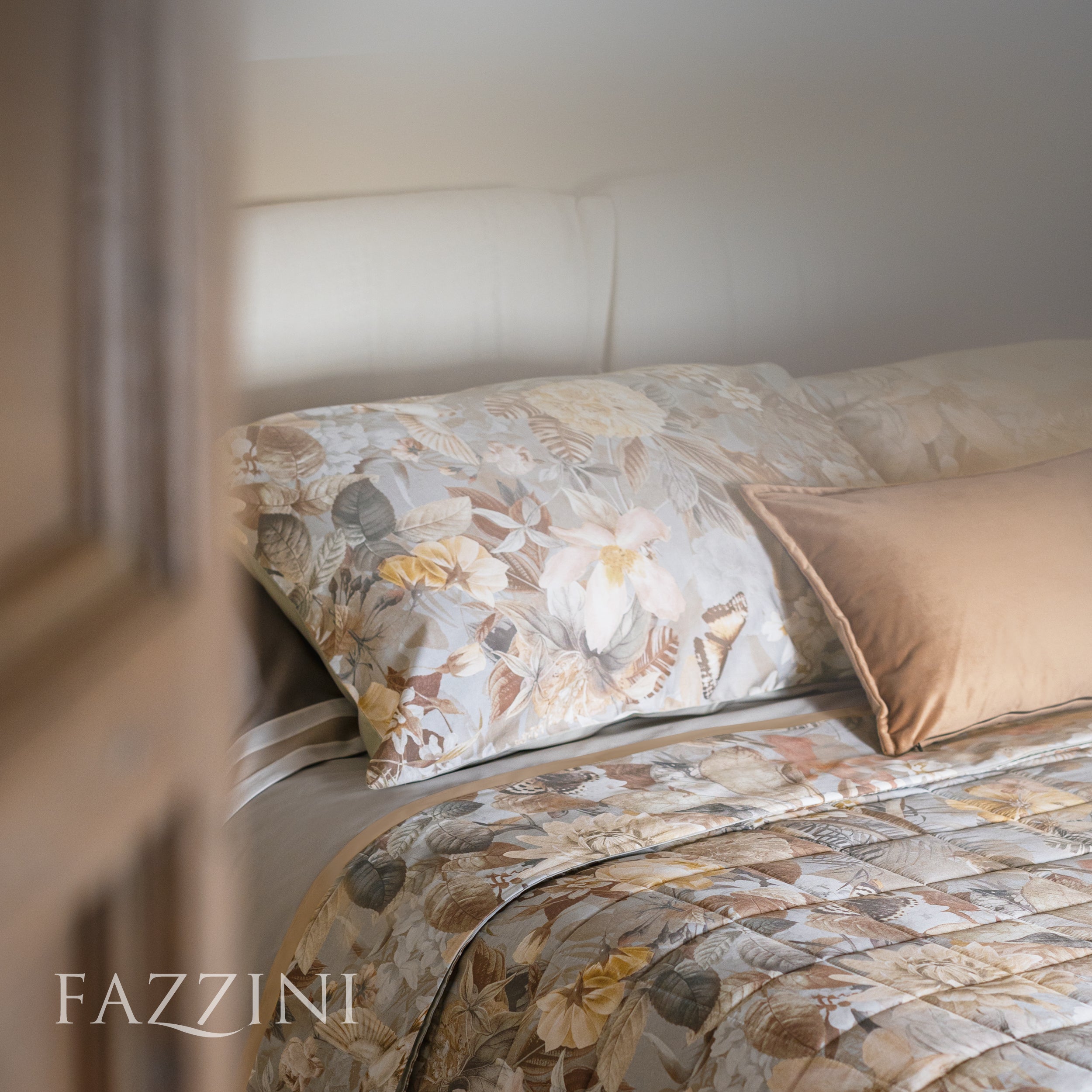 Completo Lenzuola Raso 300TC Protea Letto Fazzini Matrimoniale Betulla