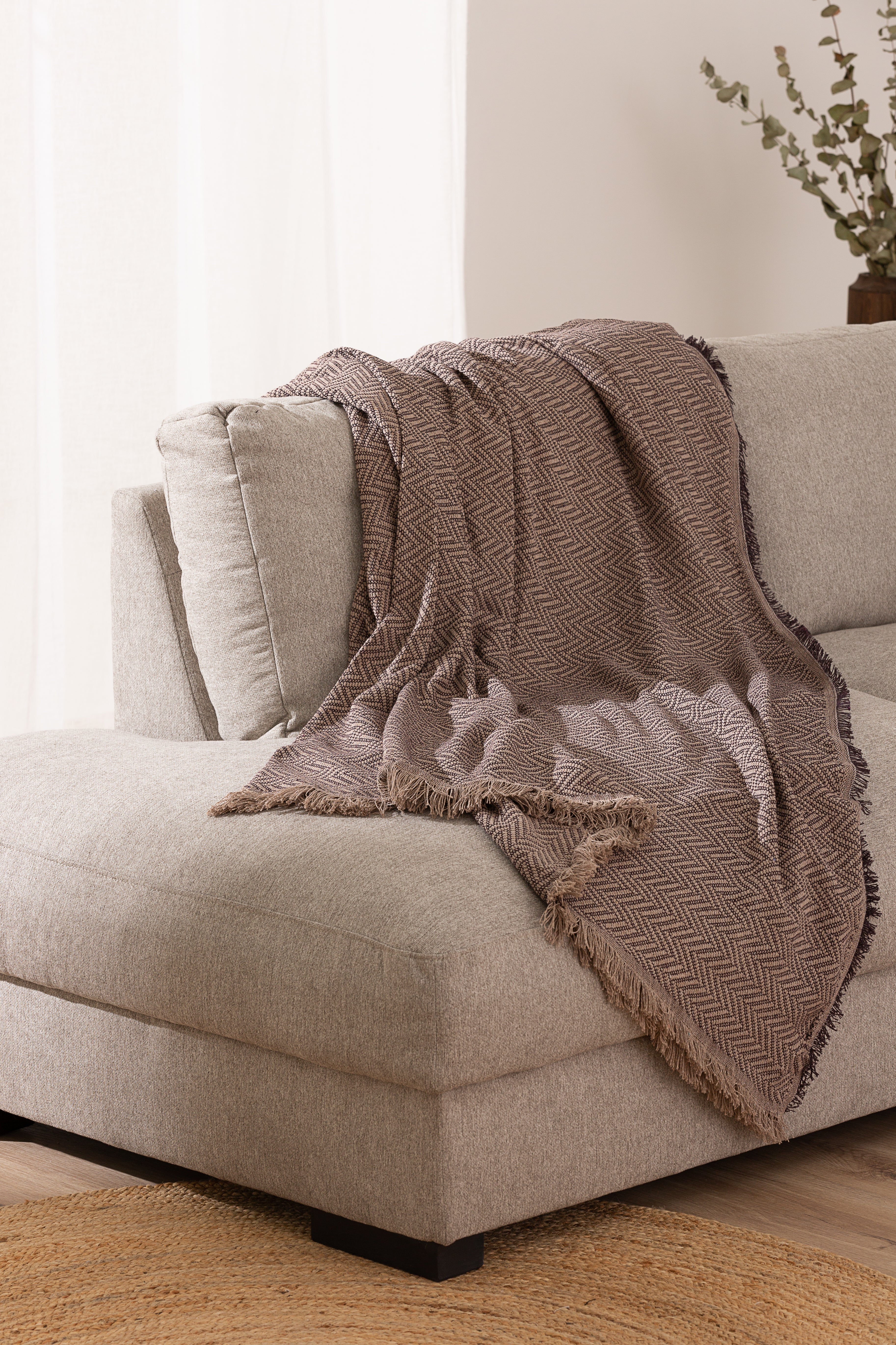 Telo Copritutto Cotone Zig Zag Kenya Soggiorno Belmarti 230 x 260 Cioccolato