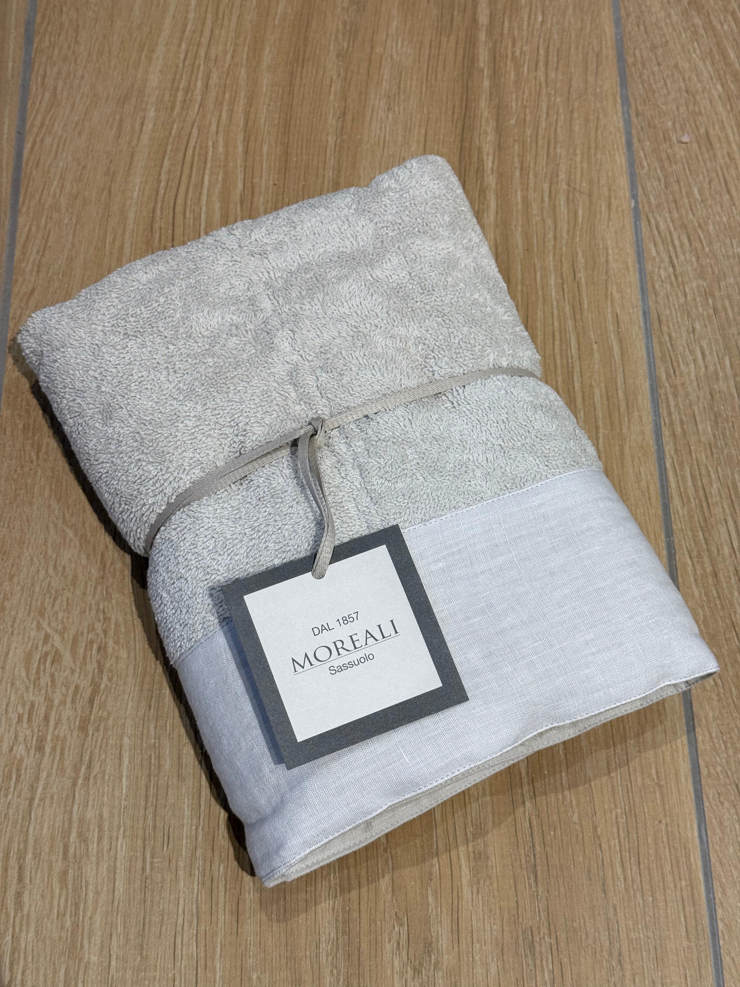 Set Asciugamani Nirano Bordo Lino Bagno Moreali Tessile Casa 60 x 100 / 40 x 60 Perla