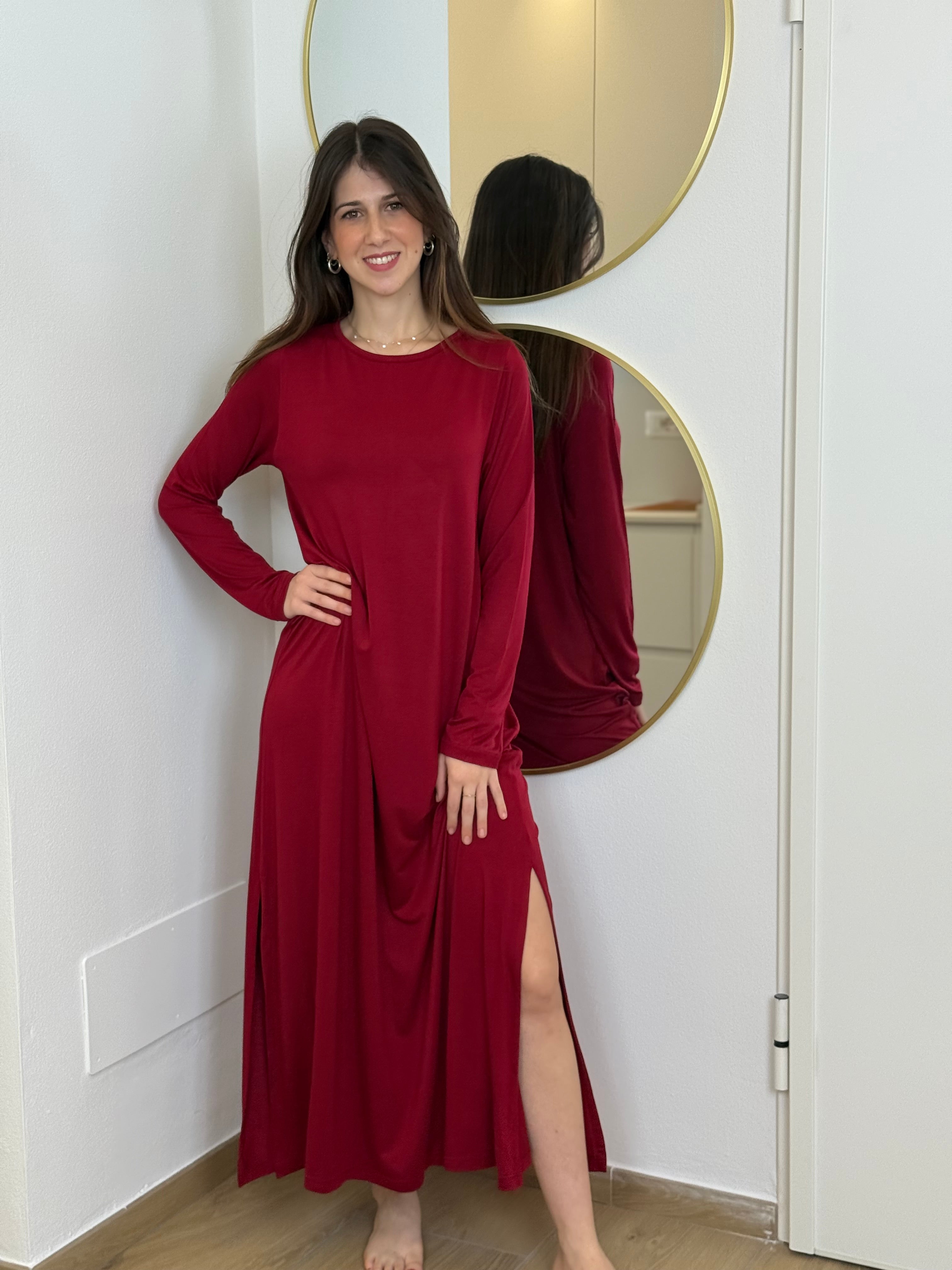 Abito Donna Viscosa Lungo Abbigliamento Moreali Tessile Casa S Rosso