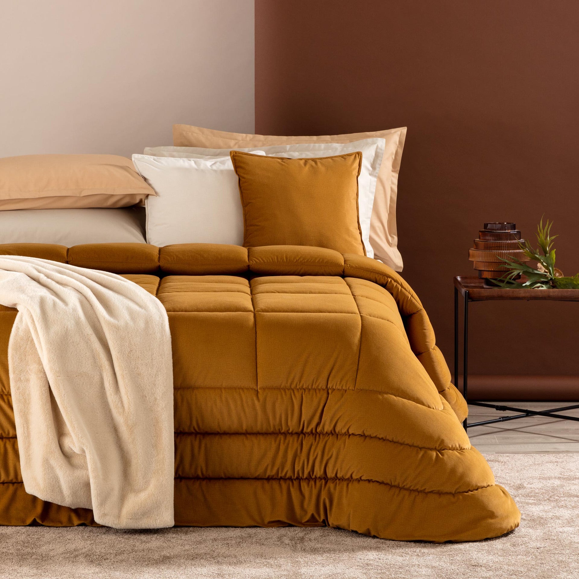 Trapunta Double Face Velluto VELOURY Letto Riviera Matrimoniale Giallo Ambra