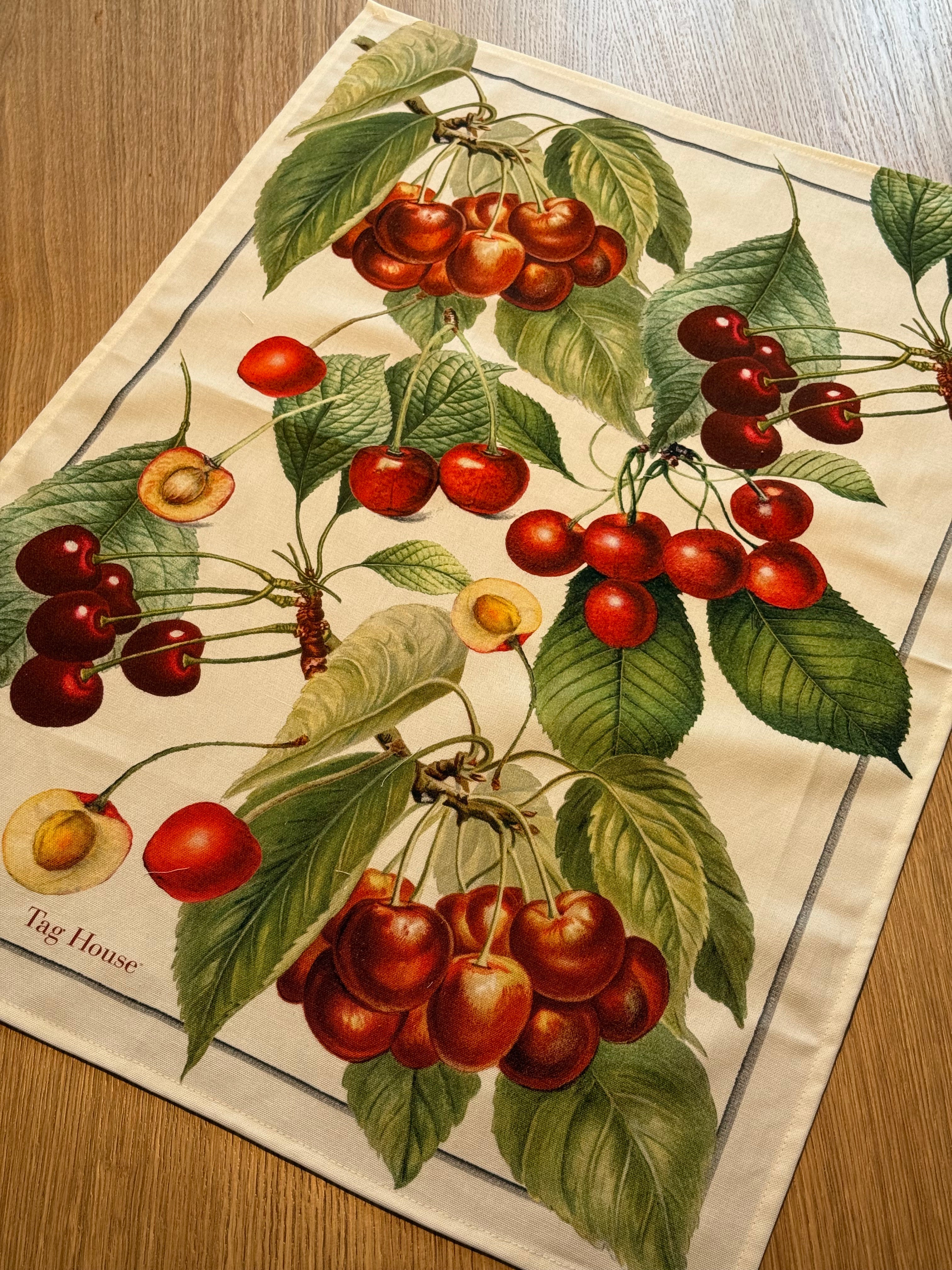 Canovaccio Panama di Cotone Stampa Digitale Cucina TagHouse 55 x 80 cm Ciliegie/Verde