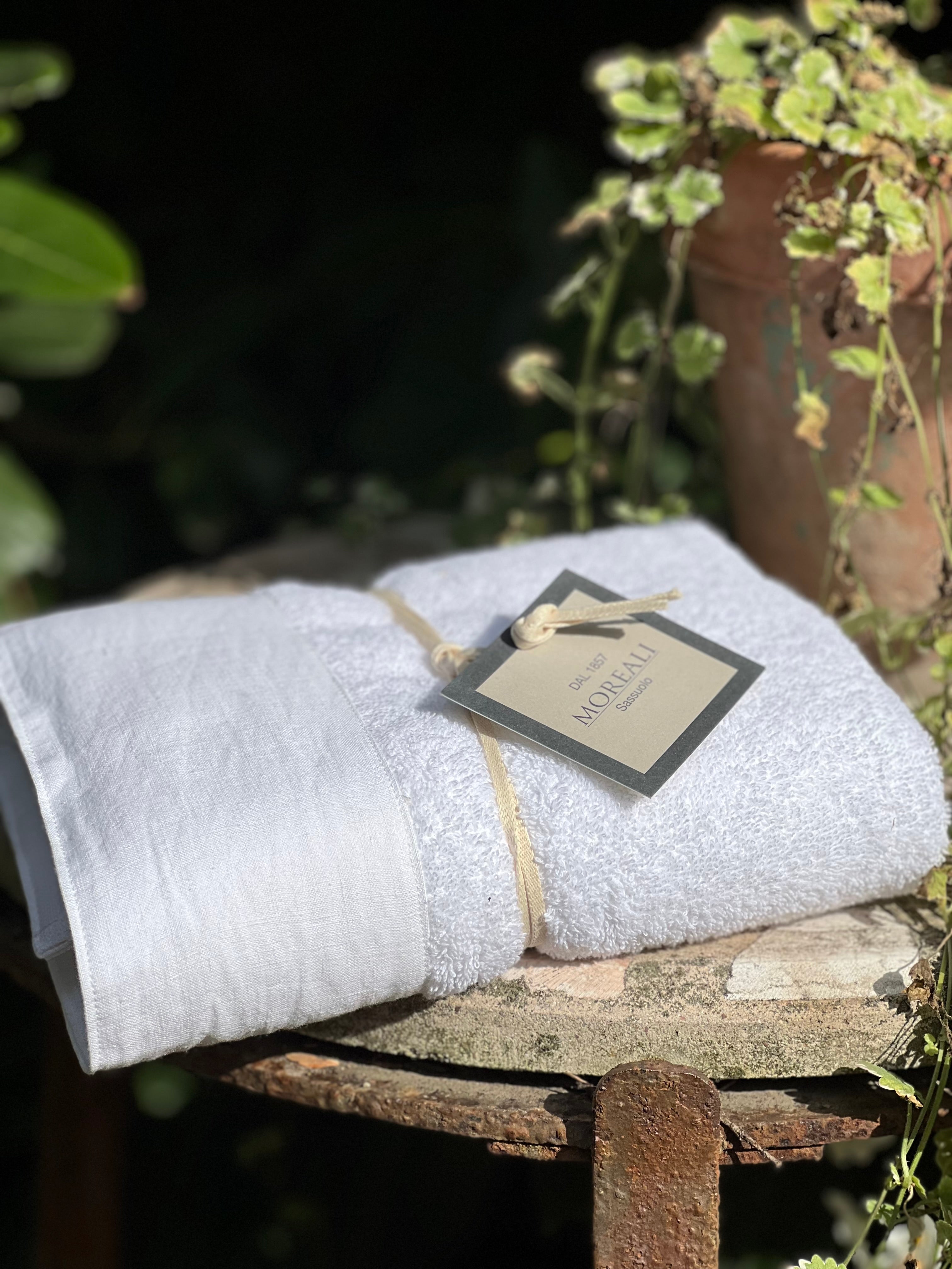 Set Asciugamani Nirano Bordo Lino Bagno Moreali Tessile Casa 60 x 100 / 40 x 60 Bianco