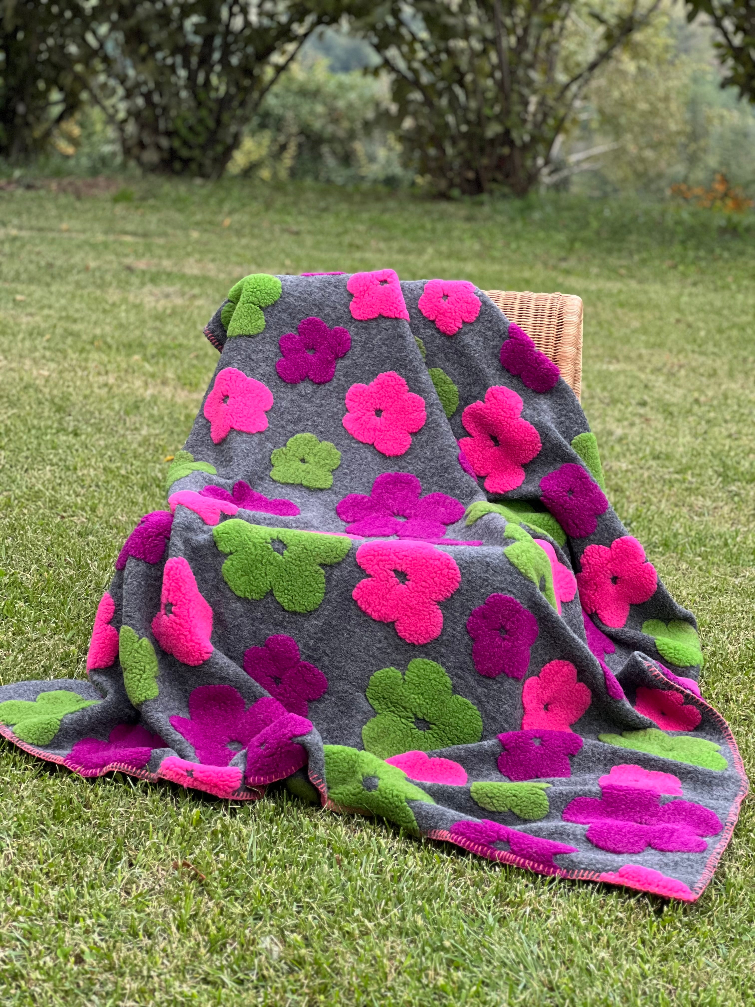 Plaid Lana Cotta Italiana POP ART FLOWERS Soggiorno Moreali Tessile Casa