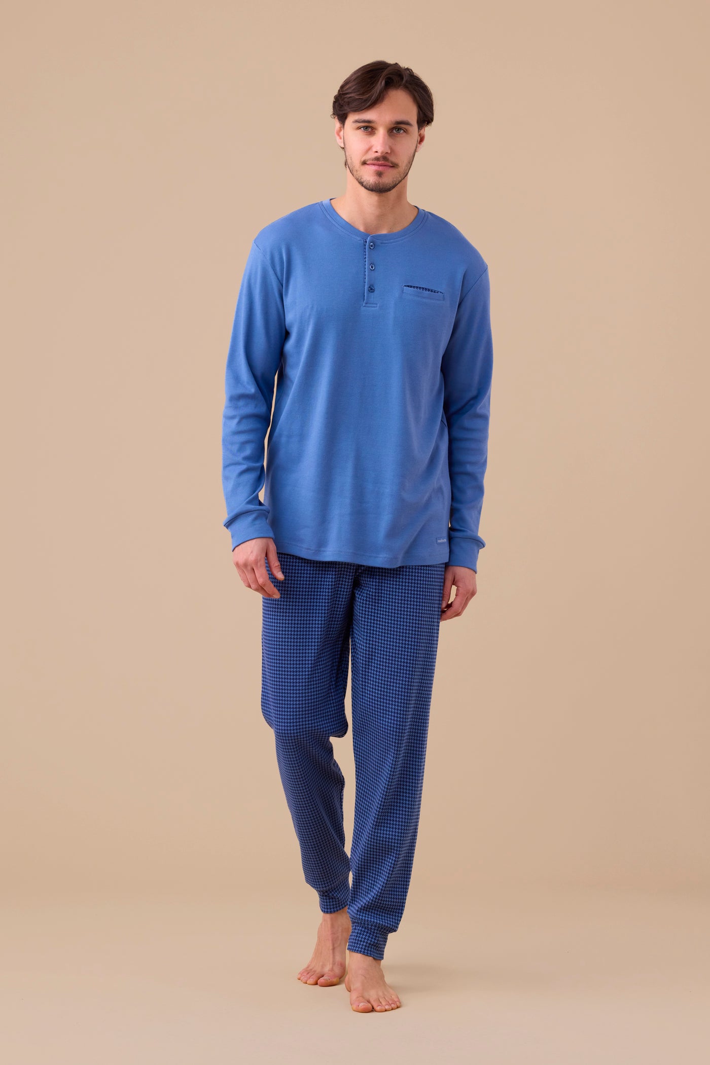 Pigiama Uomo Cotone Quadretti Abbigliamento noidinotte S Blu Avio