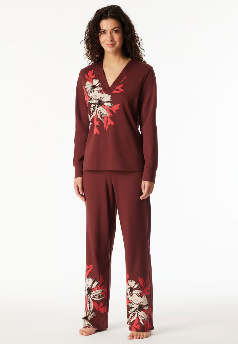 Pigiama Donna Interlock Flowers Burgundy Schiesser