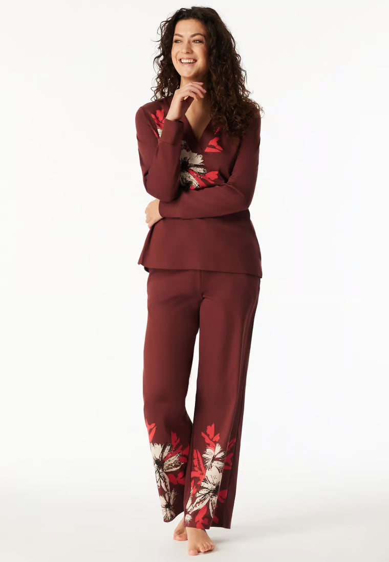 Pigiama Donna Interlock Flowers Burgundy Schiesser