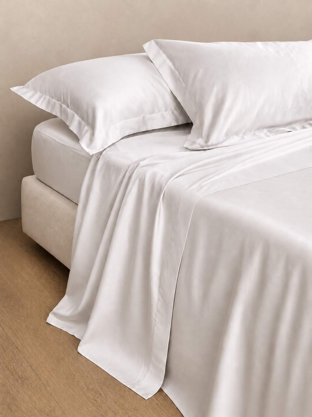 Completo Lenzuola Raso Cotone 300TC SATIN ELITE Letto Moreali Tessile Casa Matrimoniale Bianco 090