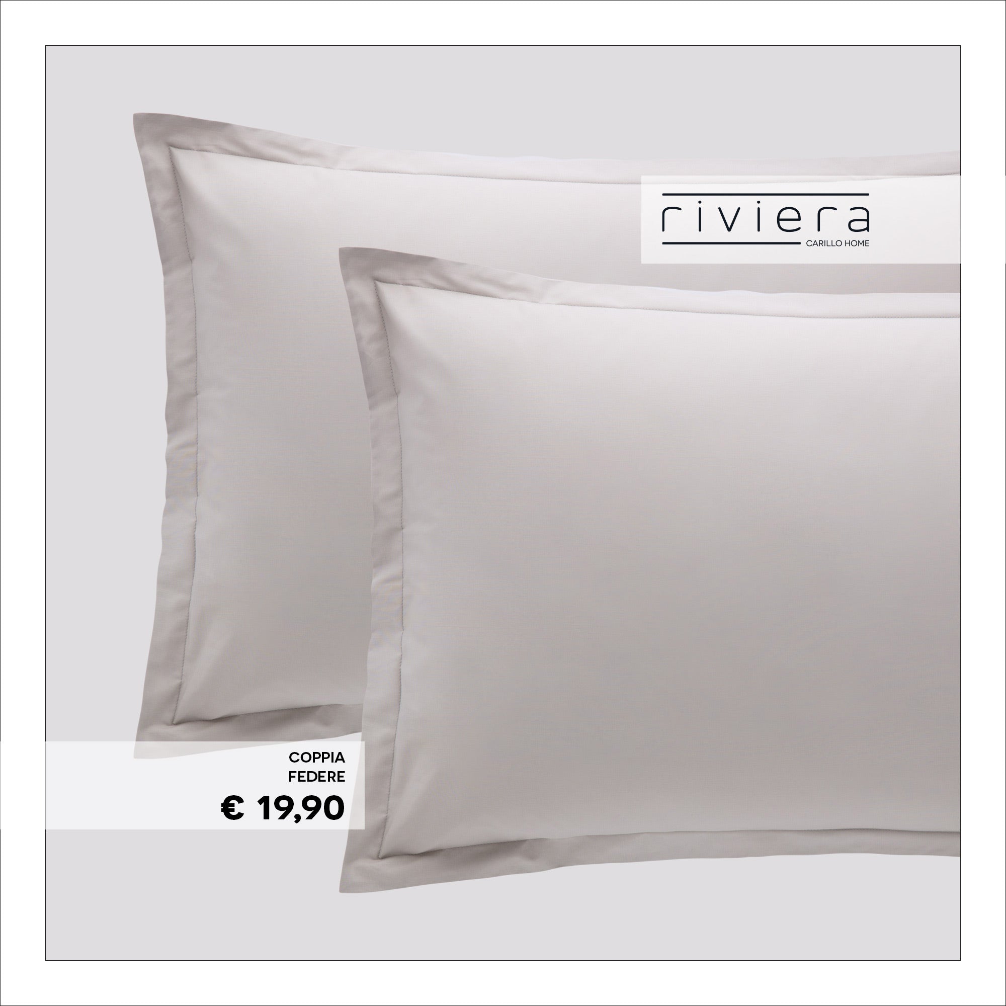 Coppia di Federe 100% Madapolam Cotone Letto Riviera 50 x 80 Grigio Perla
