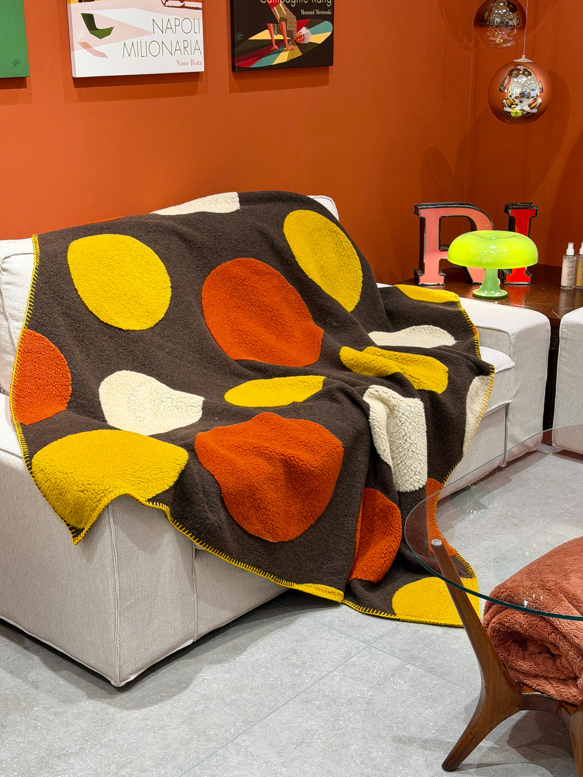 Plaid Lana Cotta Italiana BIG CIRCLES Soggiorno Moreali Tessile Casa Plaid 150 x 170 Cioccolato - Ambra/Coccio/Avorio