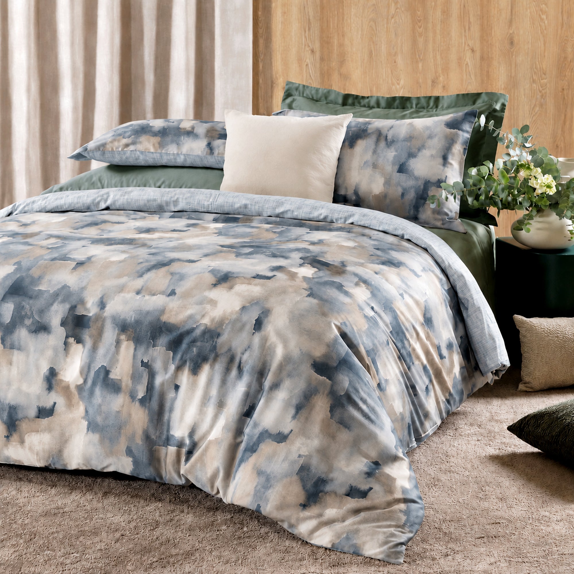 Parure Copripiumino Raso 300TC Double NADIR Letto Reevèr Matrimoniale Onice