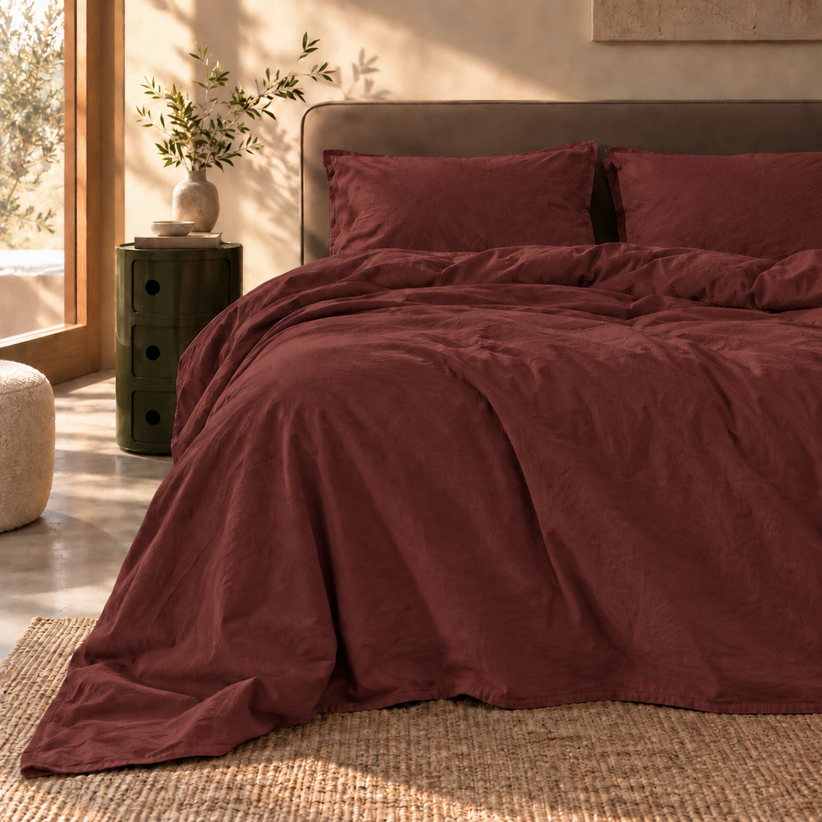 Parure Copripiumino Cotone No-Stiro ESSENZIALE Letto Moreali Tessile Casa Matrimoniale Burgundy