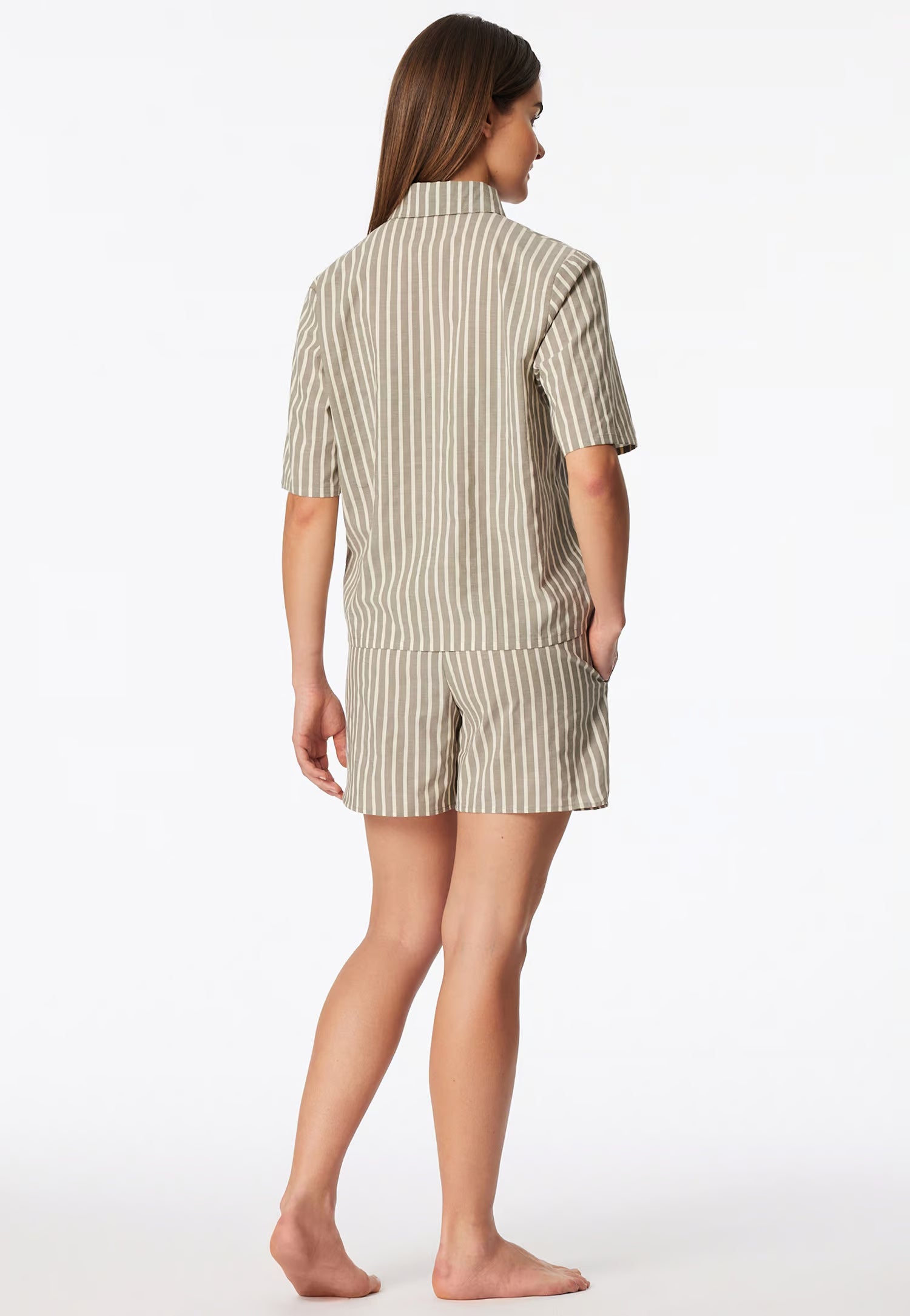 Pigiama Corto Aperto Stripes Verde Abbigliamento Schiesser