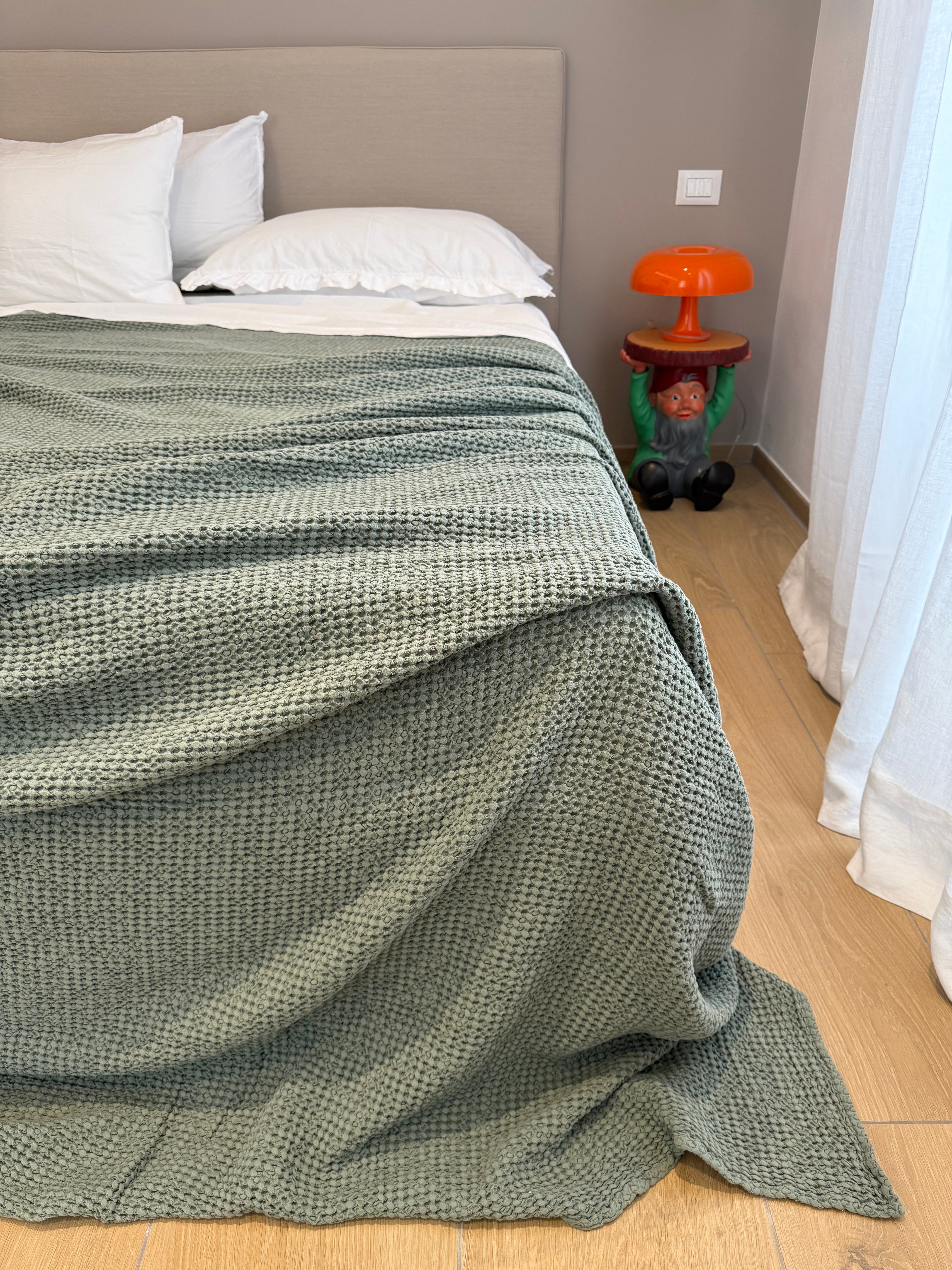 Copriletto Stone Washed Nido D'Ape Letto Moreali Tessile Casa Matrimoniale 260 x 260 Green