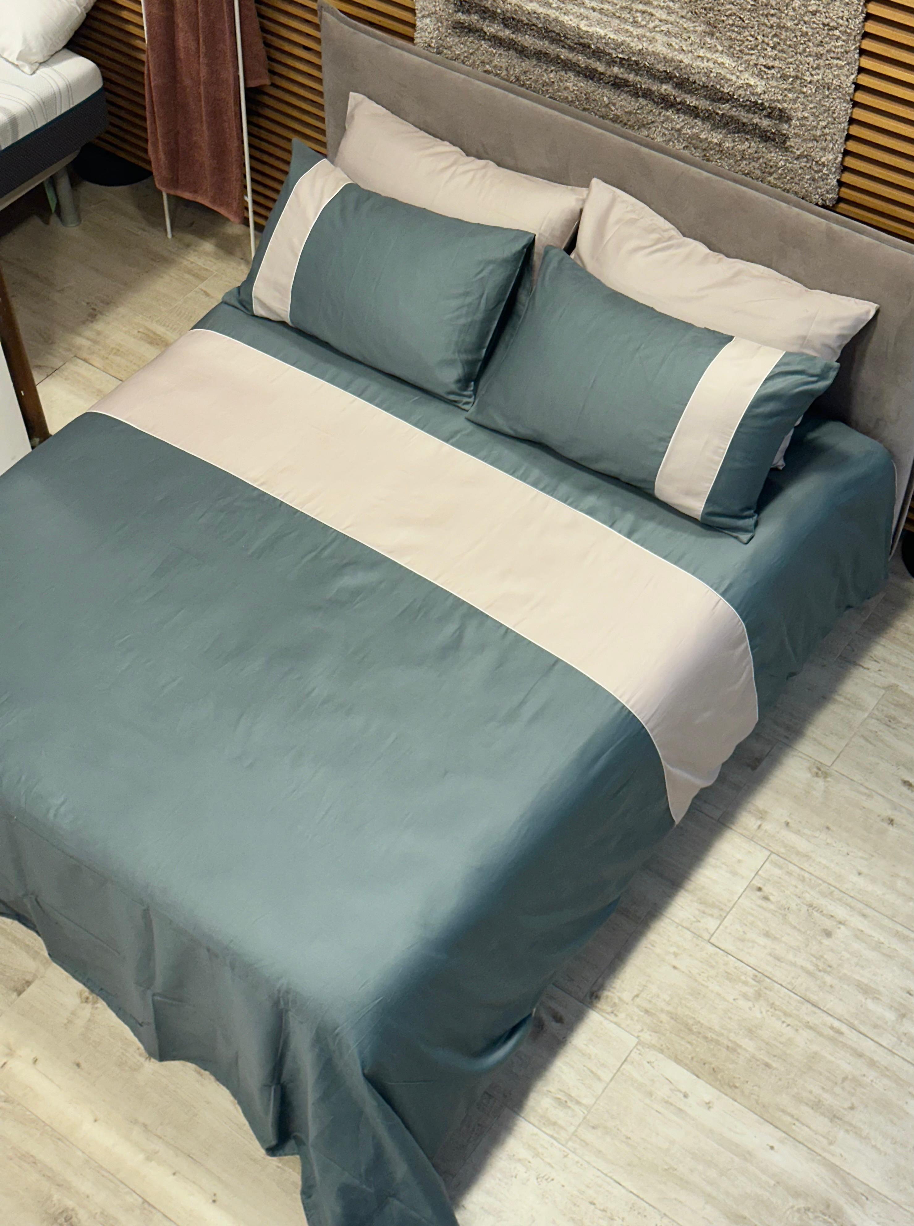 FINE SERIE Parure Copripiumino Double NiRaso Letto Moreali Tessile Casa Matrimoniale Verde/Lino