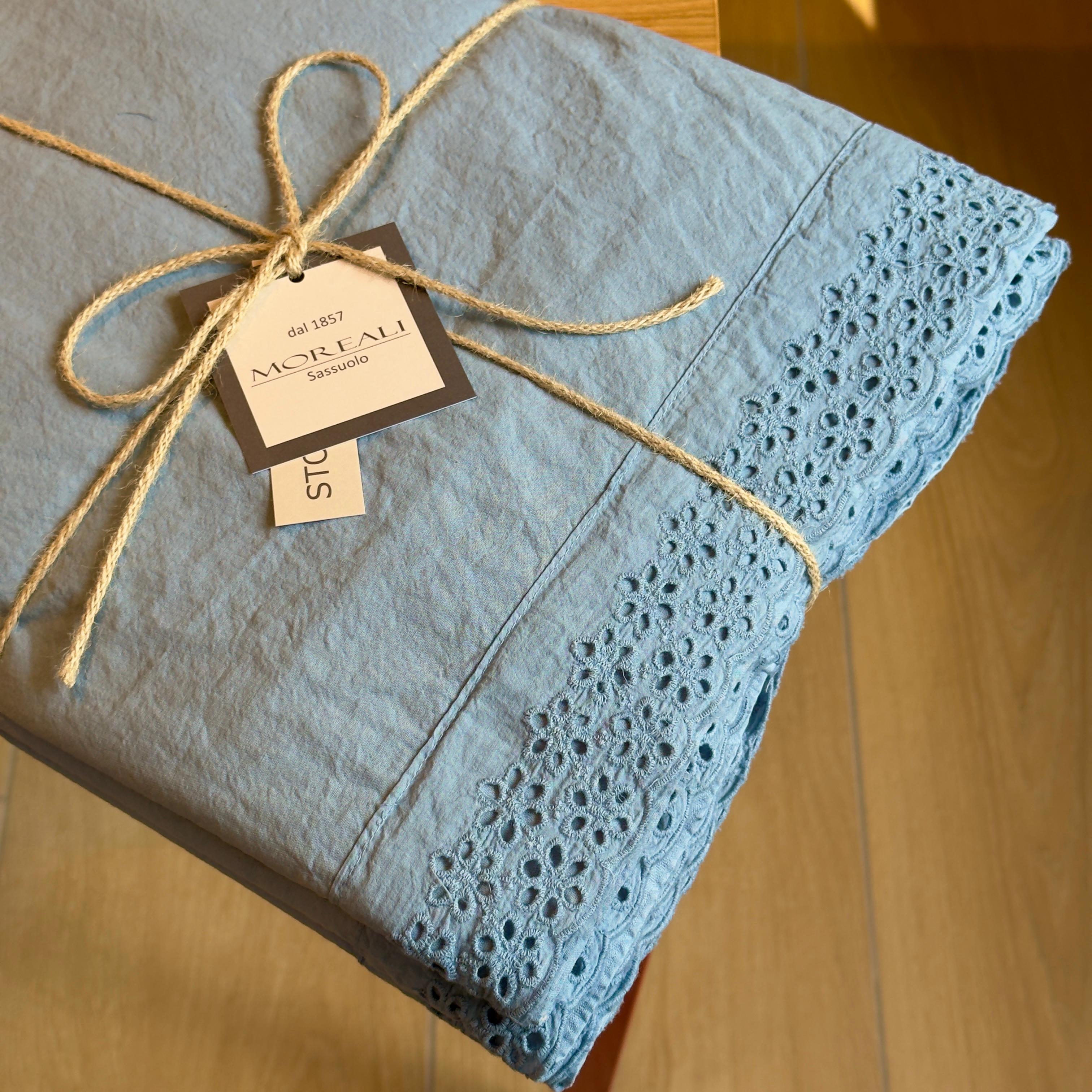 Parure Lenzuola No-Stiro SANGALLO Letto Moreali Tessile Casa Matrimoniale Azzurro Polvere