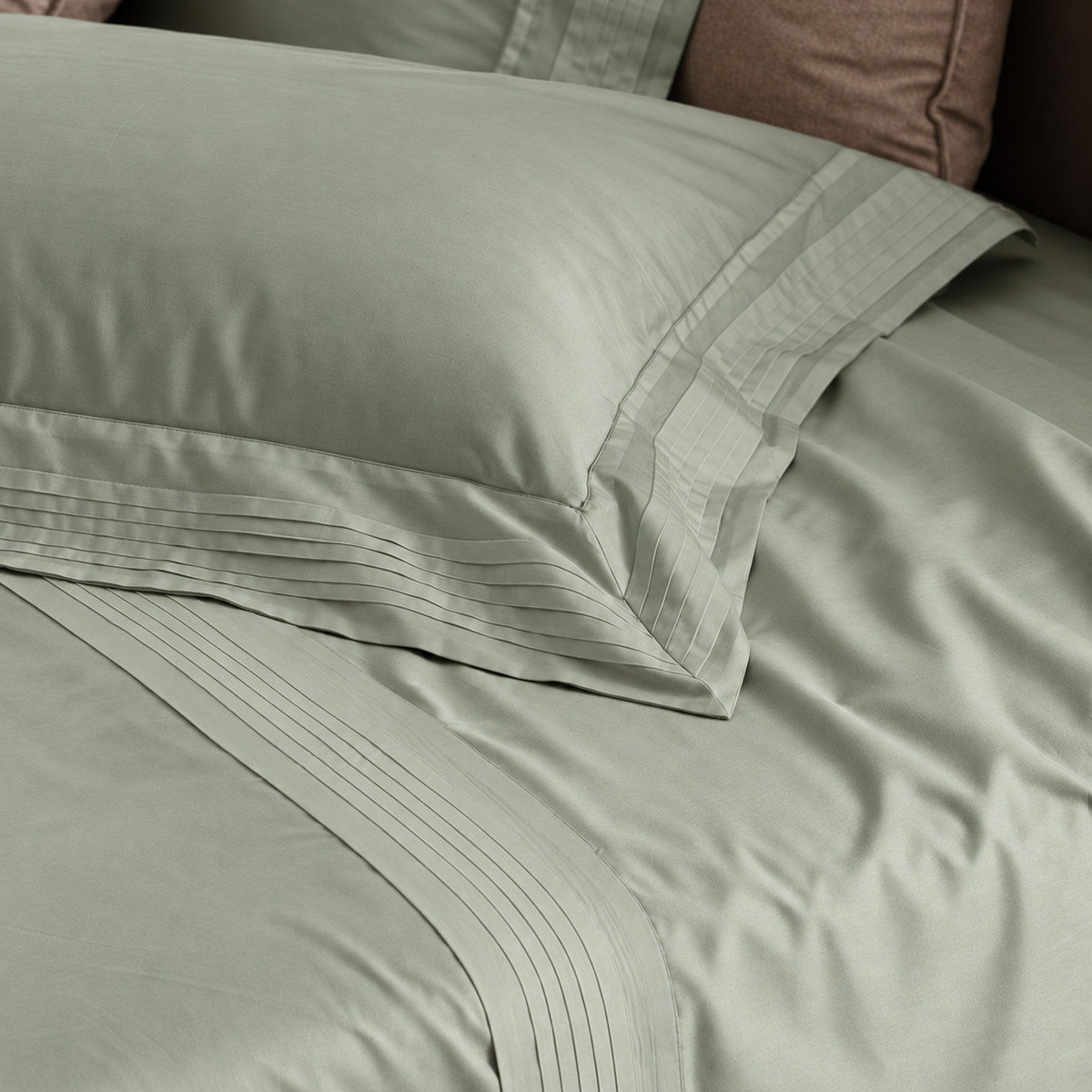 Parure Lenzuola Percalle Ricamato Hotellerie - PLISSÈ Letto Moreali Tessile Casa Matrimoniale Salvia