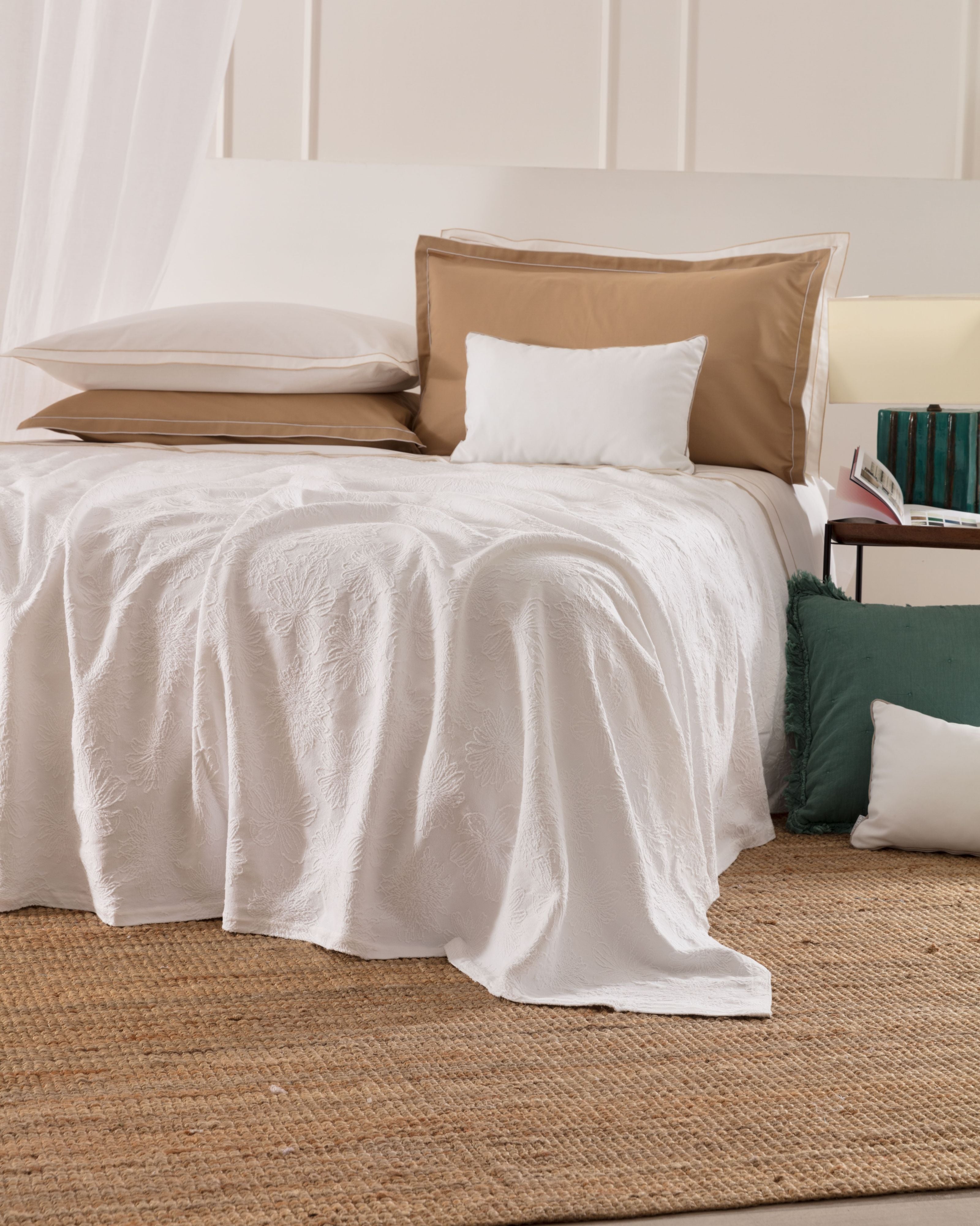 Copriletto Cotone Jacquard AMAROSA Letto Riviera Matrimoniale 260 x 260 Bianco
