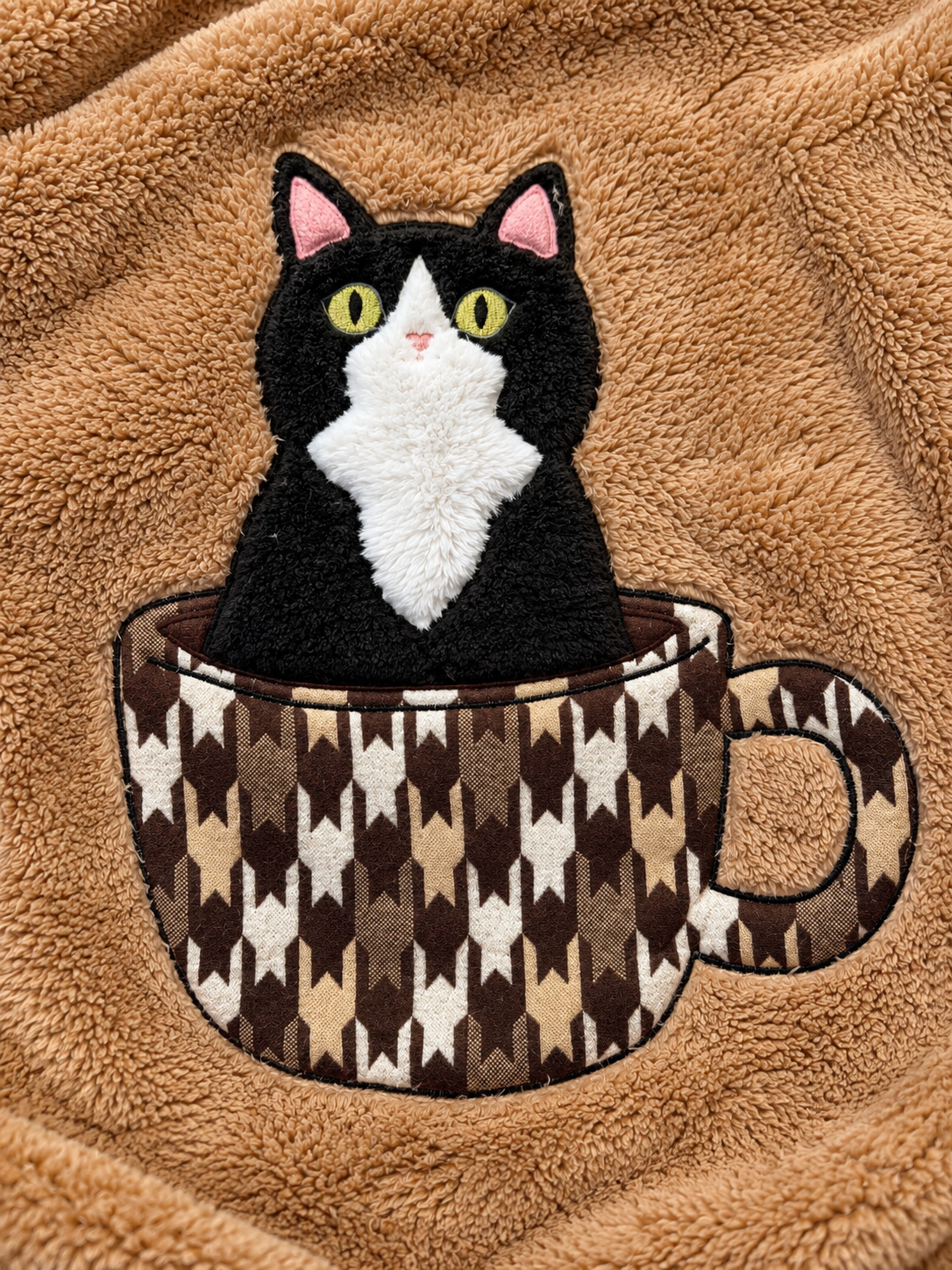 Plaid Pile Coccola Ricamato GATTO NELLA TAZZA Soggiorno Maryplaid