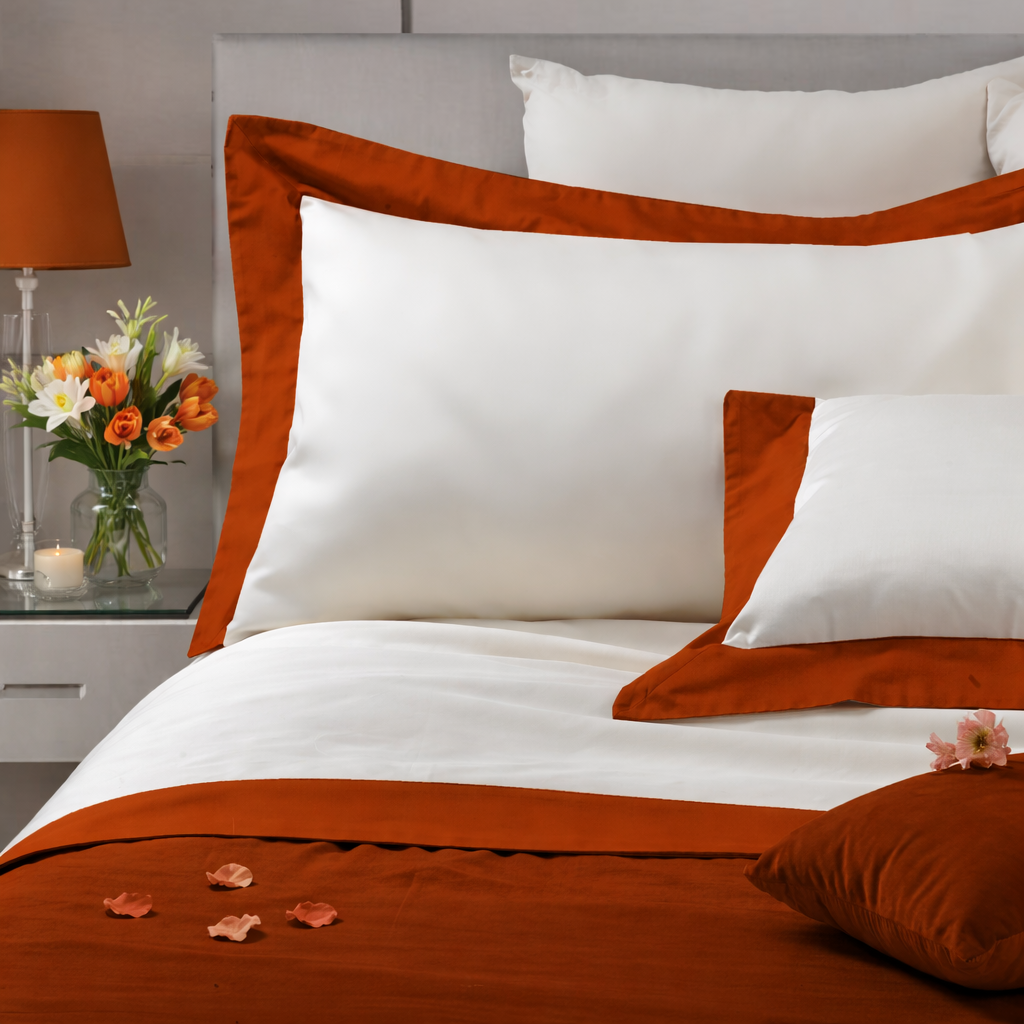 Parure Lenzuola Bordo Raso LUXURY - COLORI FINE SERIE Letto Moreali Tessile Casa Matrimoniale Terracotta