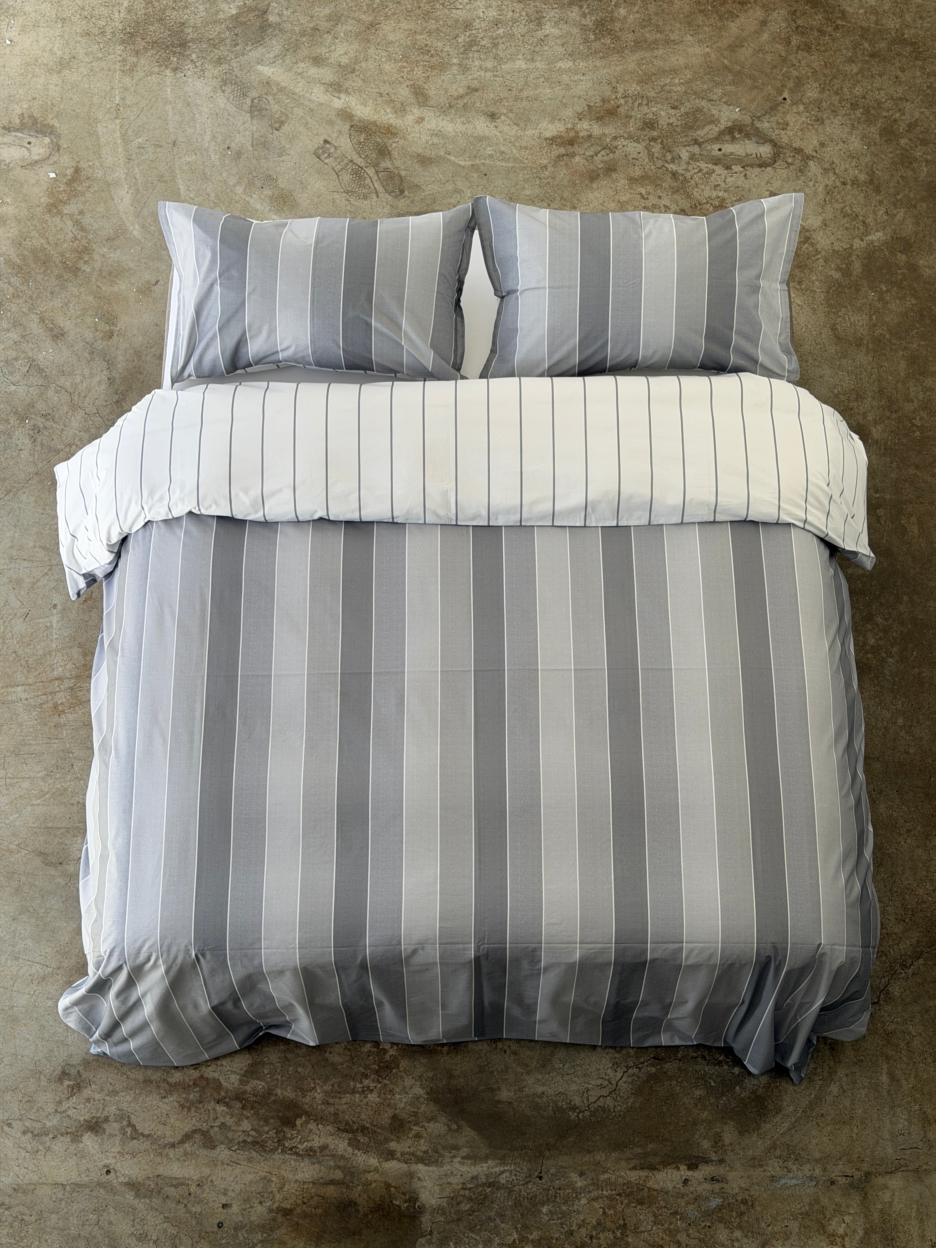 Parure Copripiumino Double Rigone-Righe EASY Letto Moreali Tessile Casa Matrimoniale Grigio