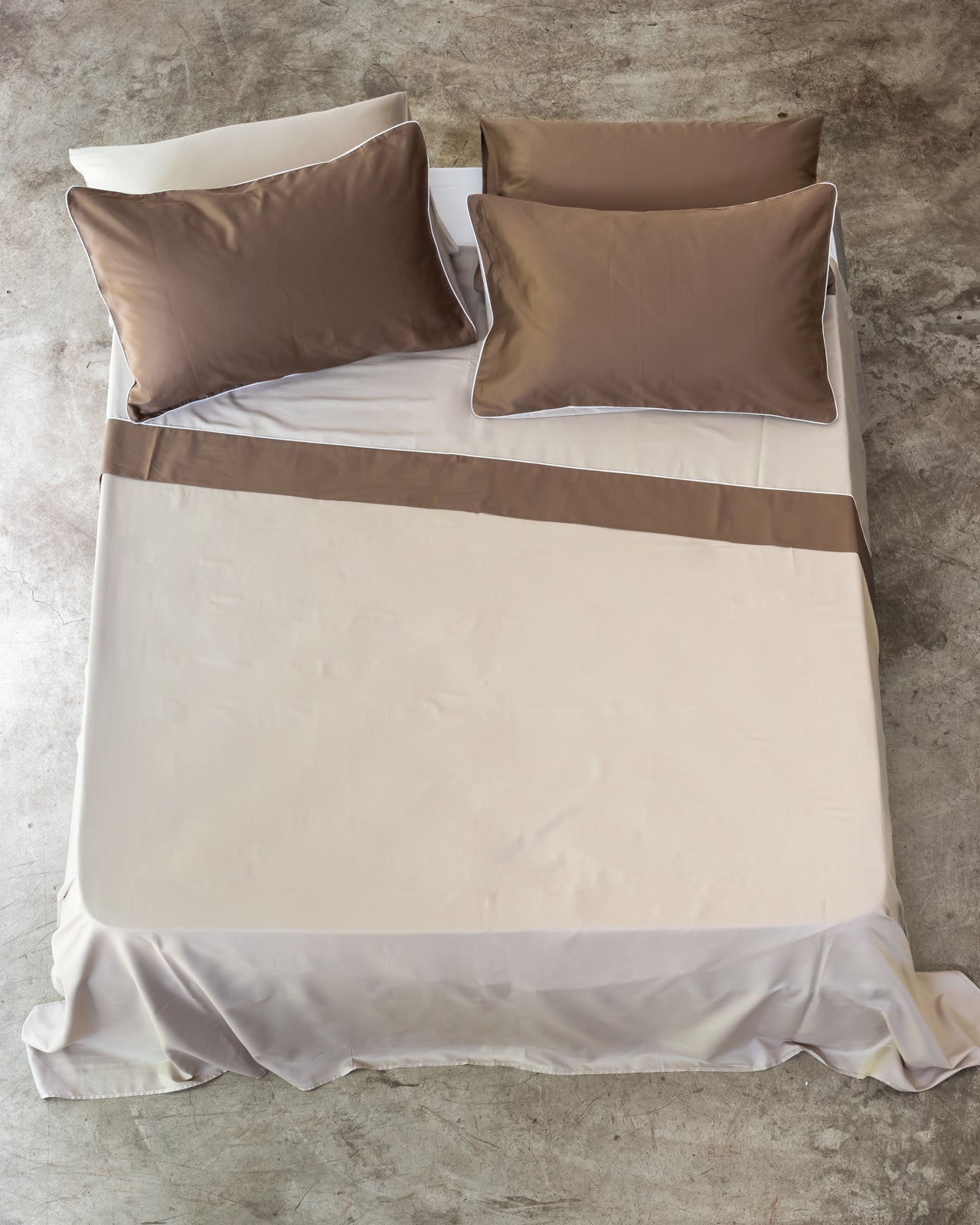 Parure Lenzuola Raso Cotone Double Letto Moreali Tessile Casa Matrimoniale Lino/Cioccolato