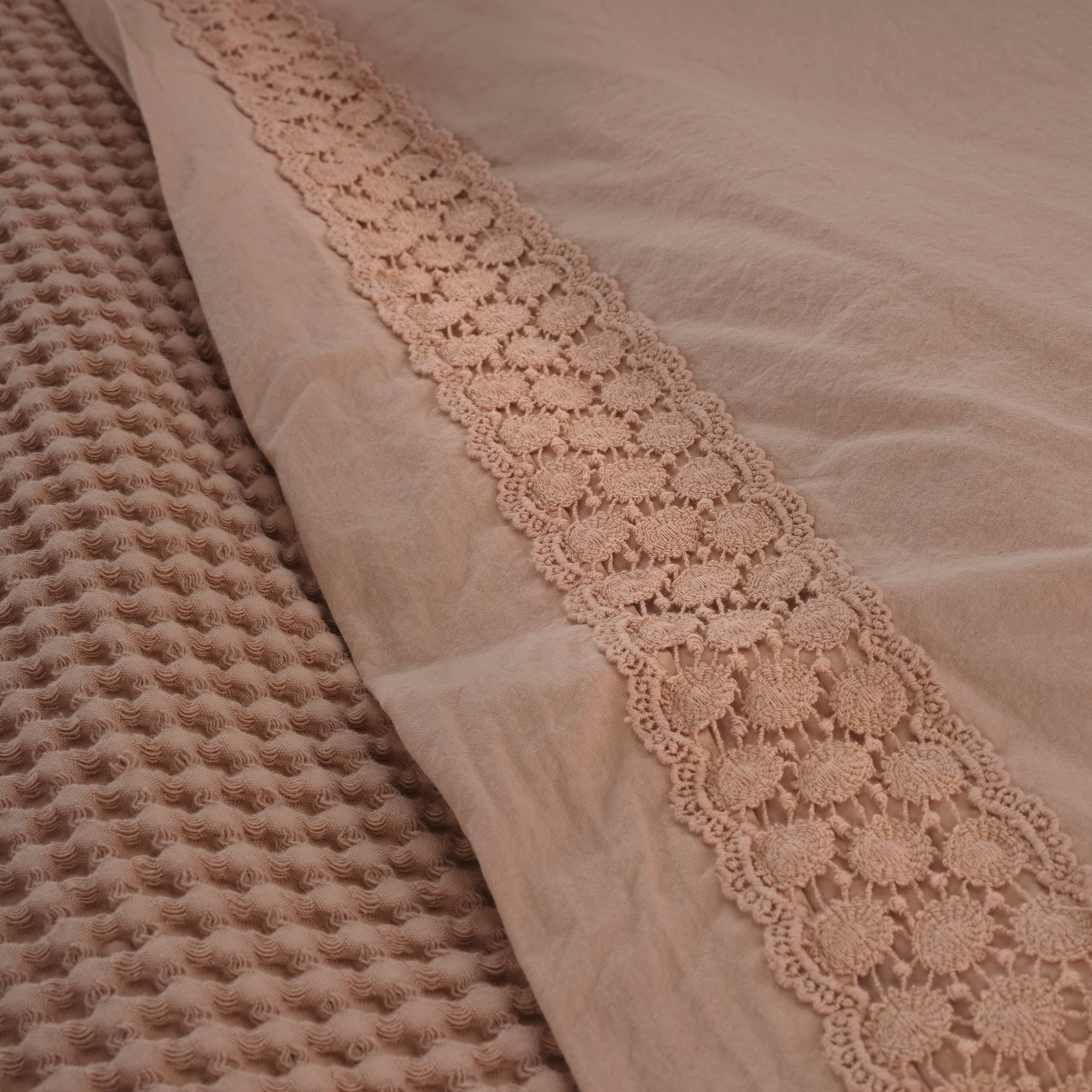 Parure Lenzuola Cotone No-Stiro PIZZO CROCHET Letto Moreali Tessile Casa