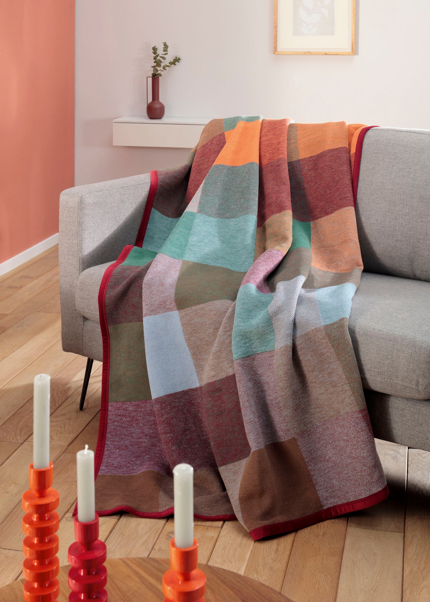 Plaid 100% Caldo Cotone Colour-Woven Soggiorno Borbo 150 x 200 Terracotta