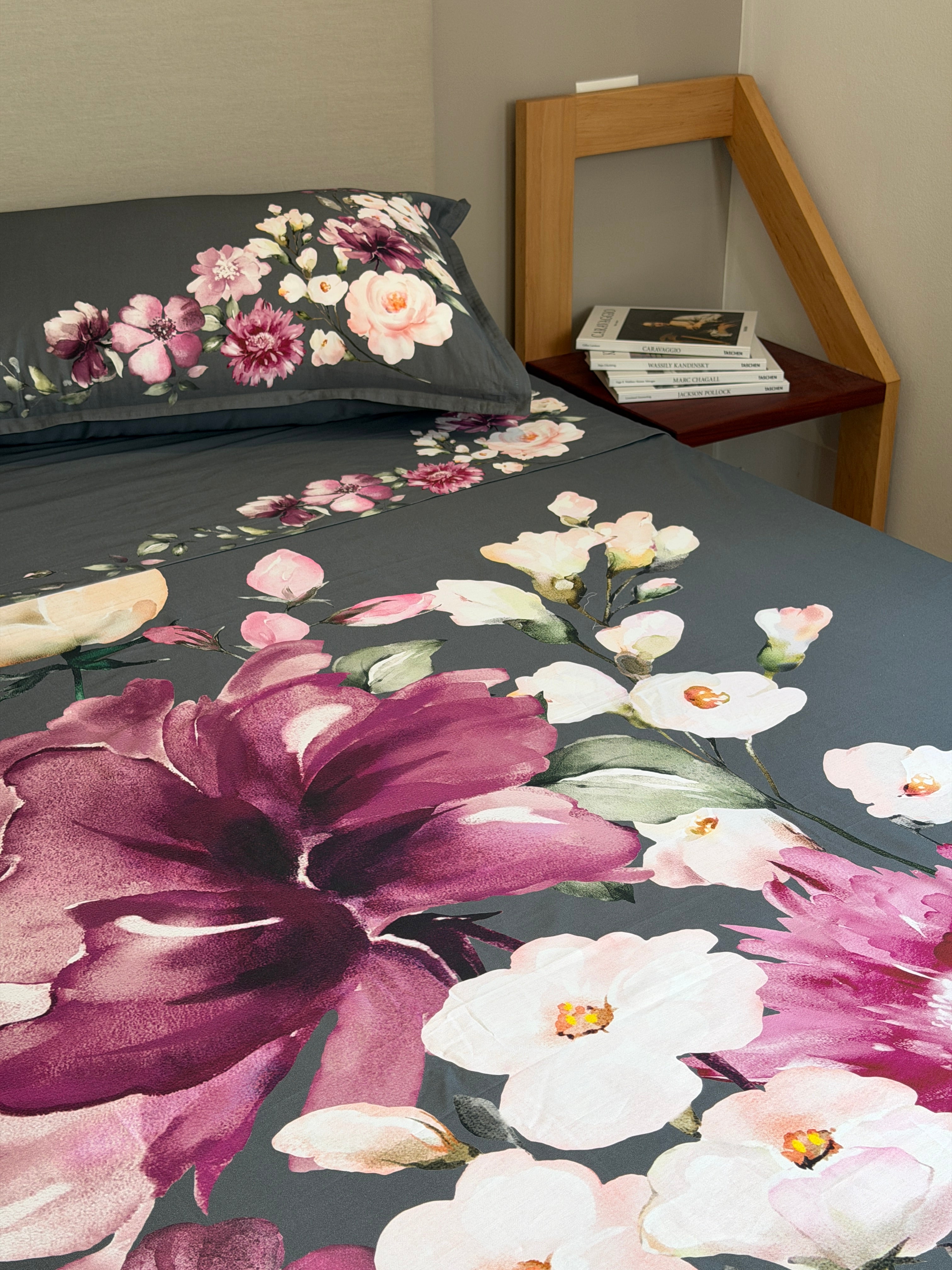 PRIMETTA Parure Lenzuola Copriletto Raso 300TC VIOLA Letto Moreali Tessile Casa