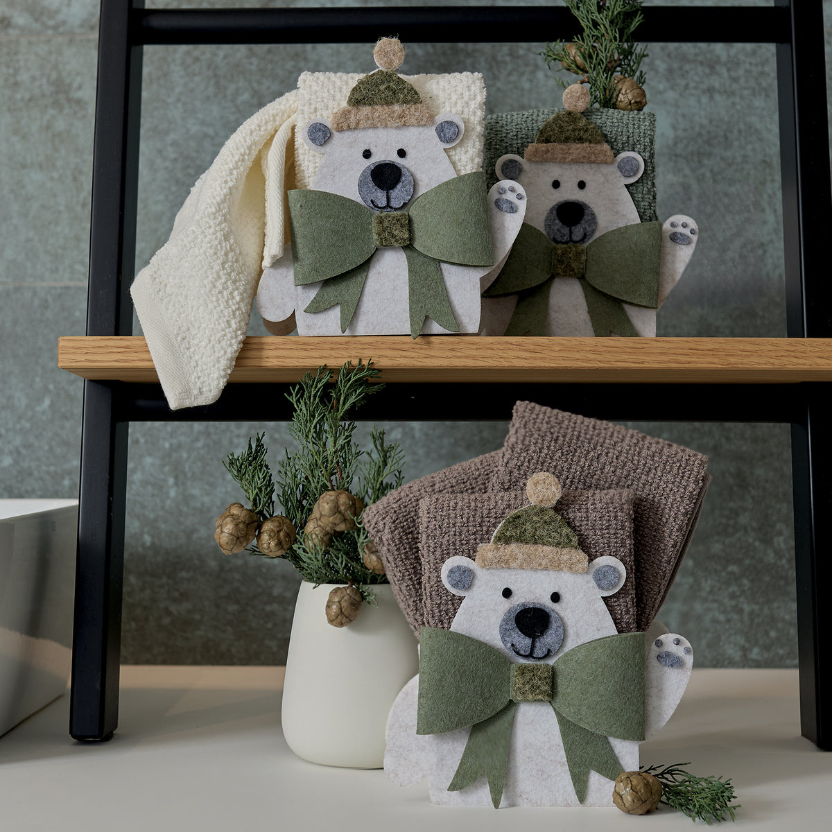 Set 3 Lavette + Cestino AURA VERDE Bagno Maison Sucrée