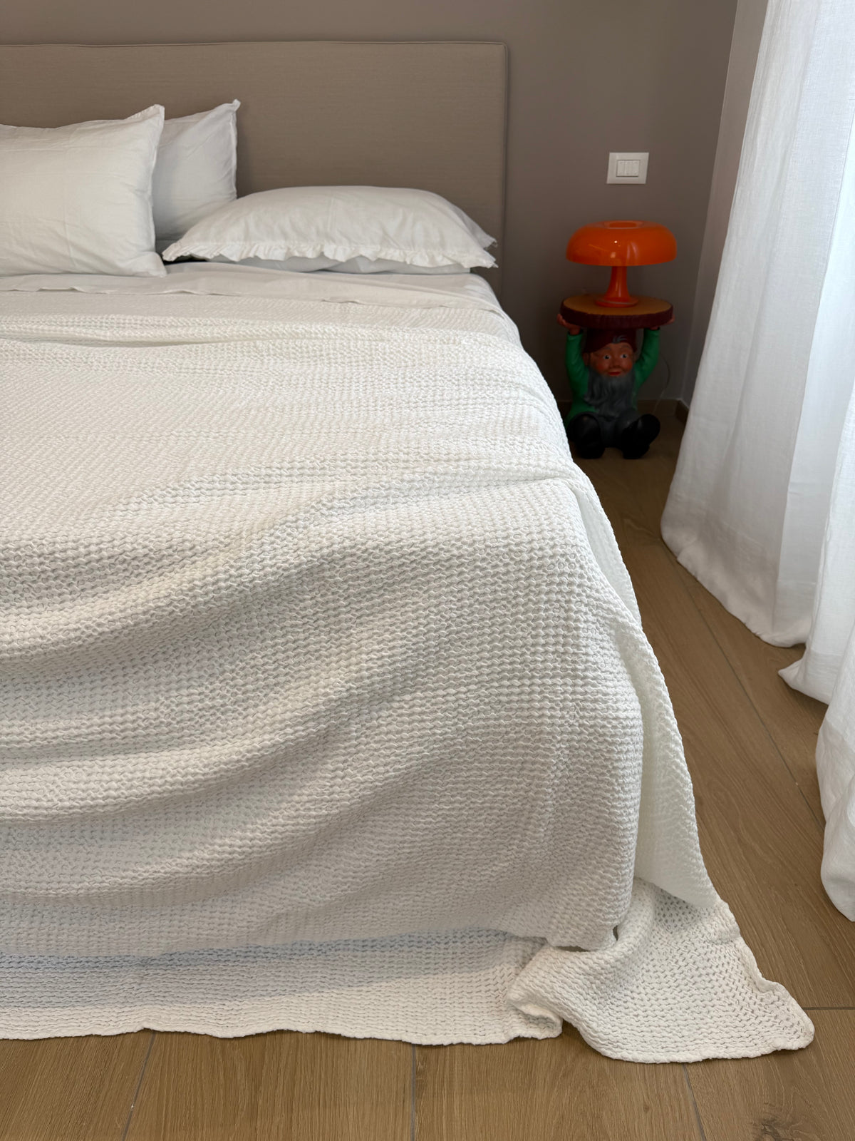 POPUP - Copriletto Stone Washed Nido D'Ape Soggiorno Moreali Tessile Casa Matrimoniale 260 x 260 Bianco
