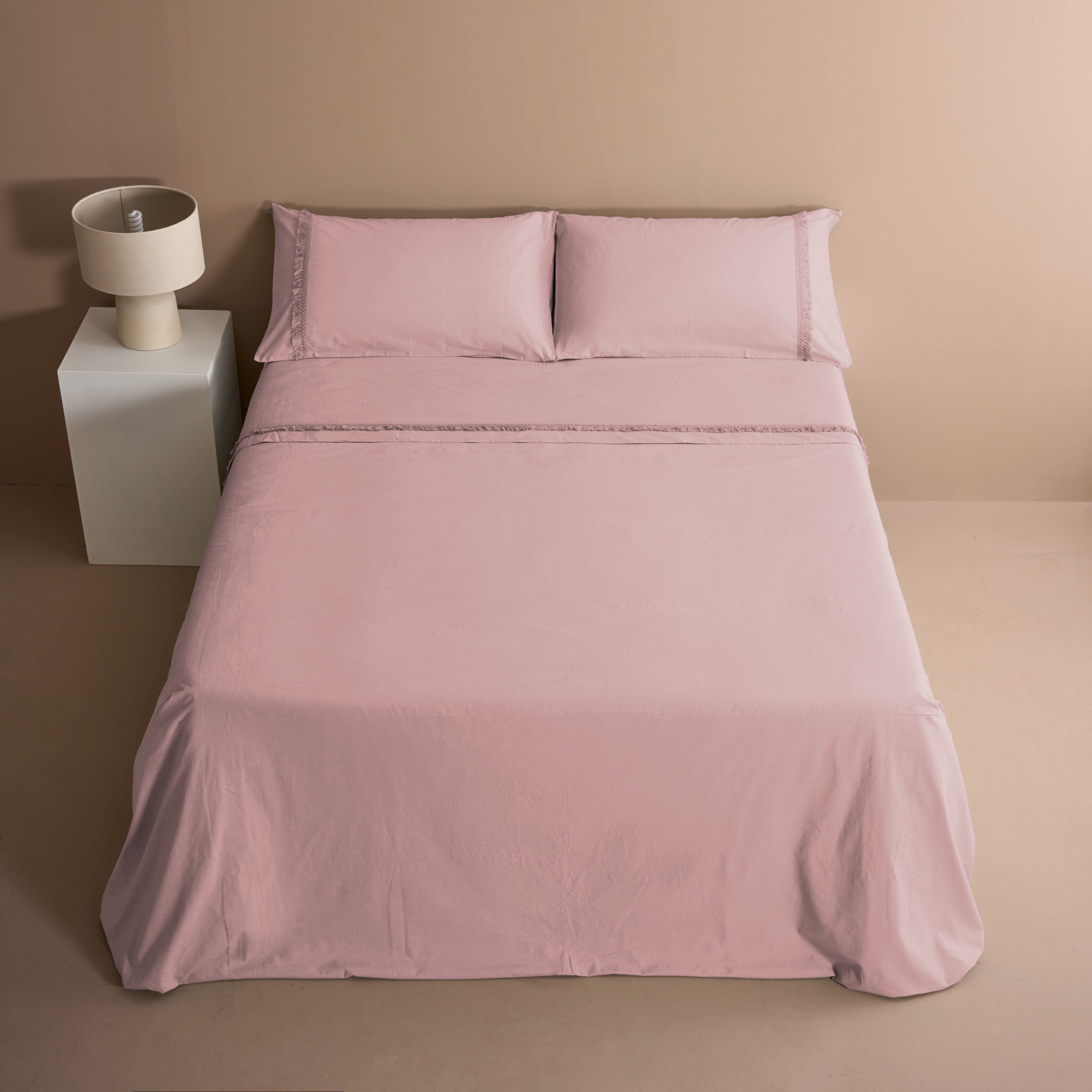 Parure Lenzuola No-Stiro Pizzo DUCALE Letto Moreali Tessile Casa Matrimoniale Rosa Tenue