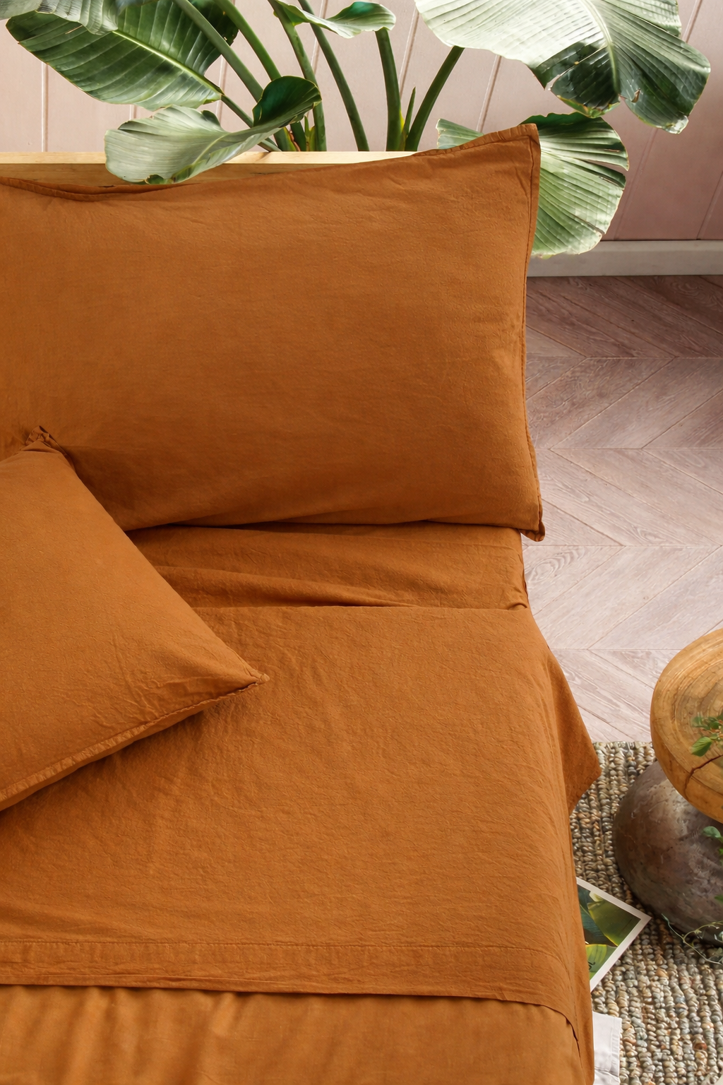 Parure Lenzuola Cotone No-Stiro ESSENZIALE Letto Moreali Tessile Casa Matrimoniale 250 x 295 Terracotta