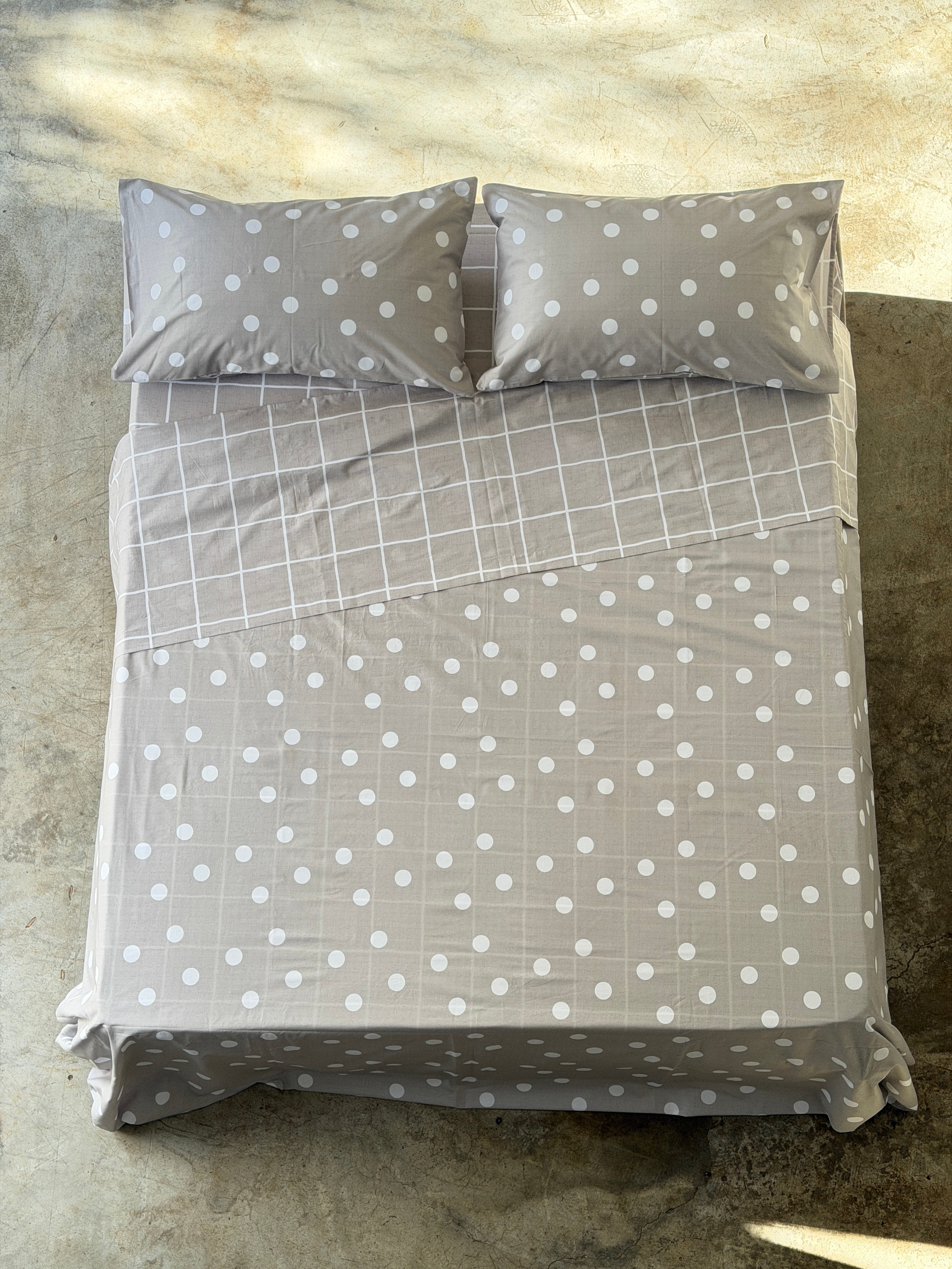 Completo Lenzuola Copriletto Pois-Quadri EASY Letto Moreali Tessile Casa Matrimoniale Lino