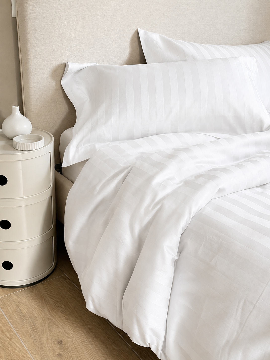 Parure Copripiumino Raso Cotone Riga HOTELLERIE Letto Moreali Tessile Casa Matrimoniale Bianco