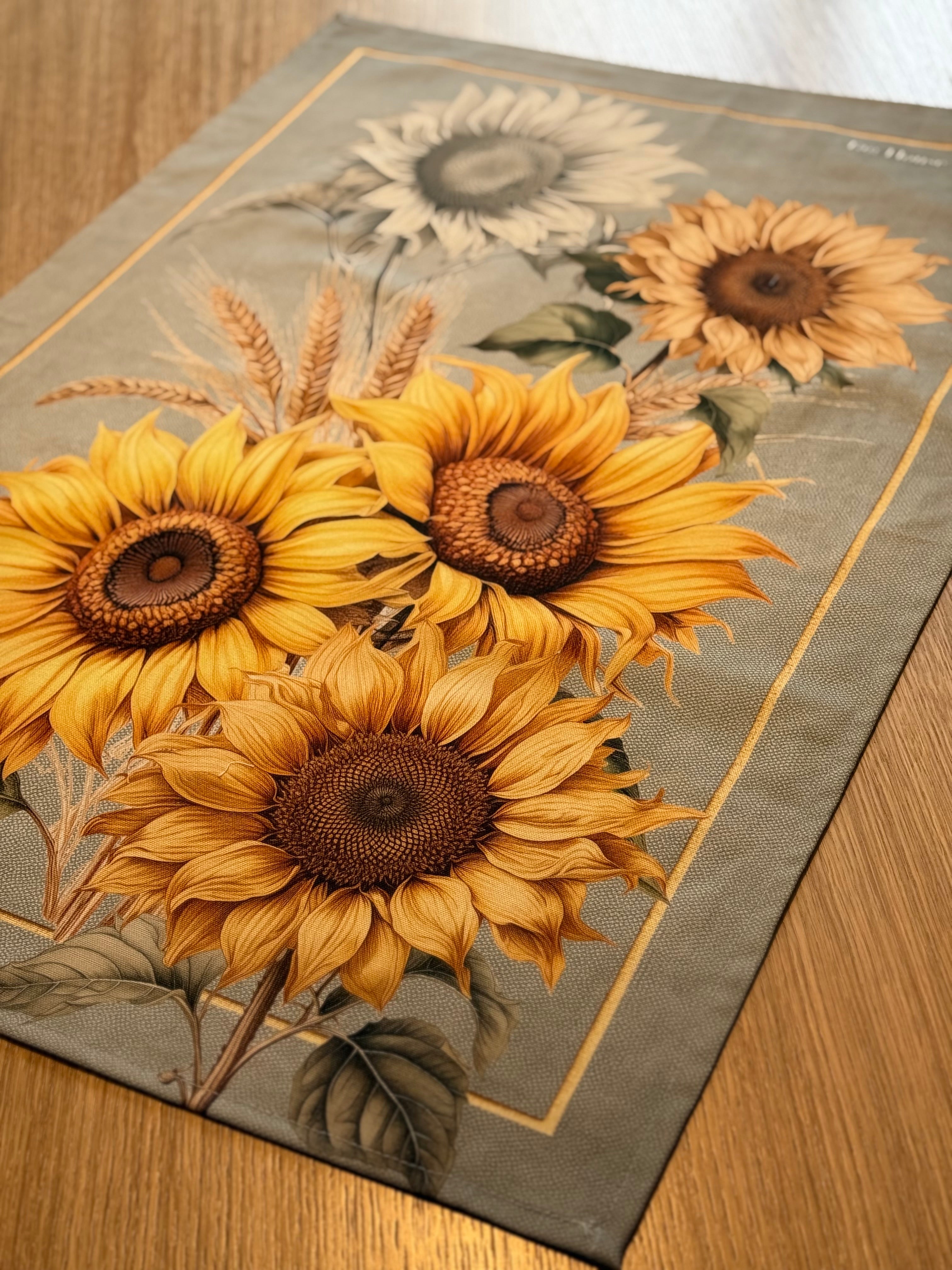 Canovaccio Panama di Cotone Stampa Digitale Cucina TagHouse 55 x 80 cm Girasoli/Grigio