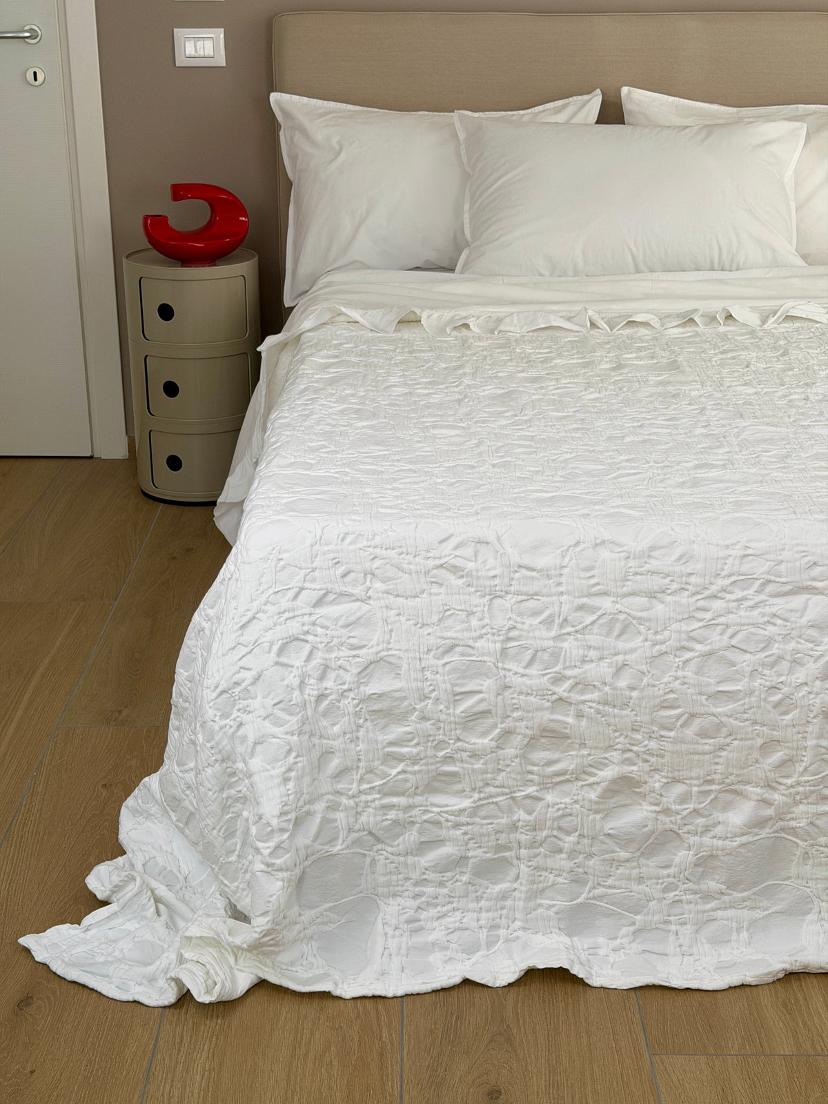 POPUP - Copriletto Stone Washed Ricamato RAMAGE Letto Moreali Tessile Casa Matrimoniale 260 x 260 Bianco