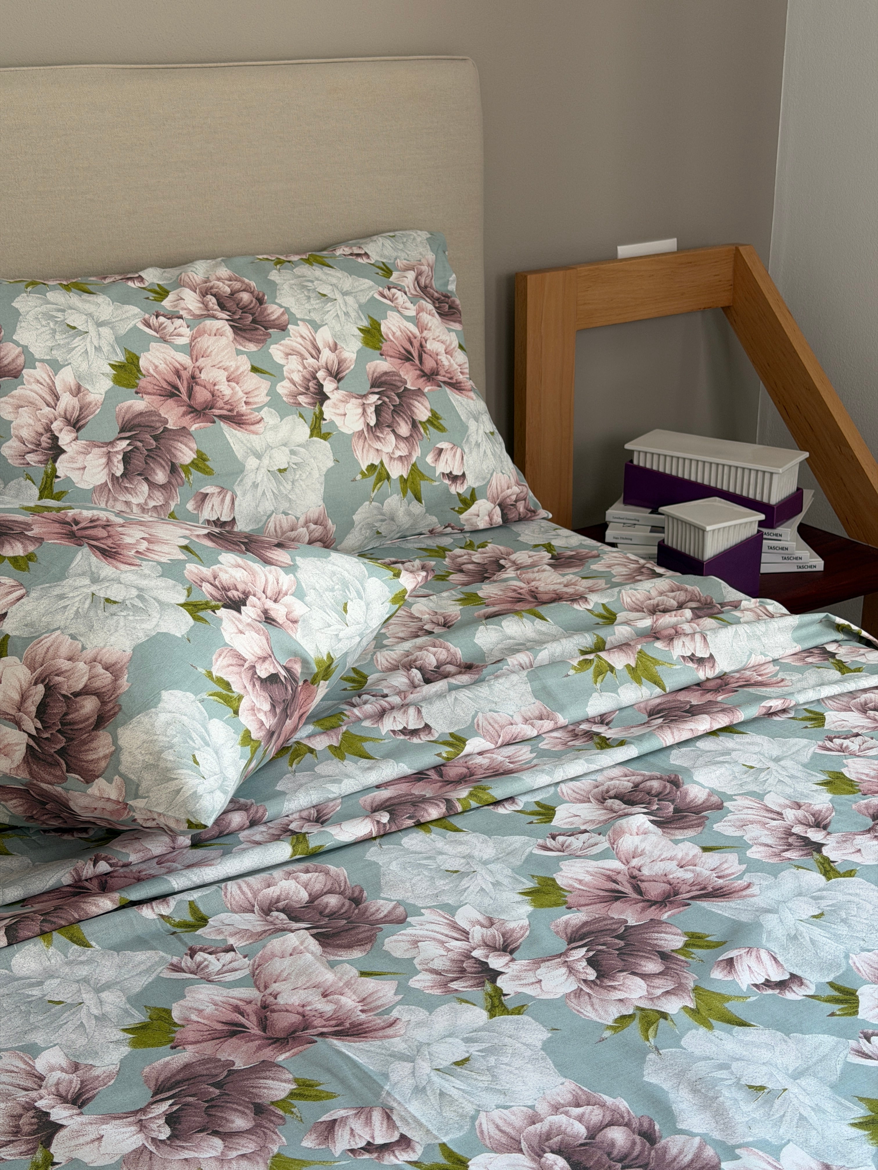 POPUP - Completo Lenzuola Cotone Stampato PEONYS