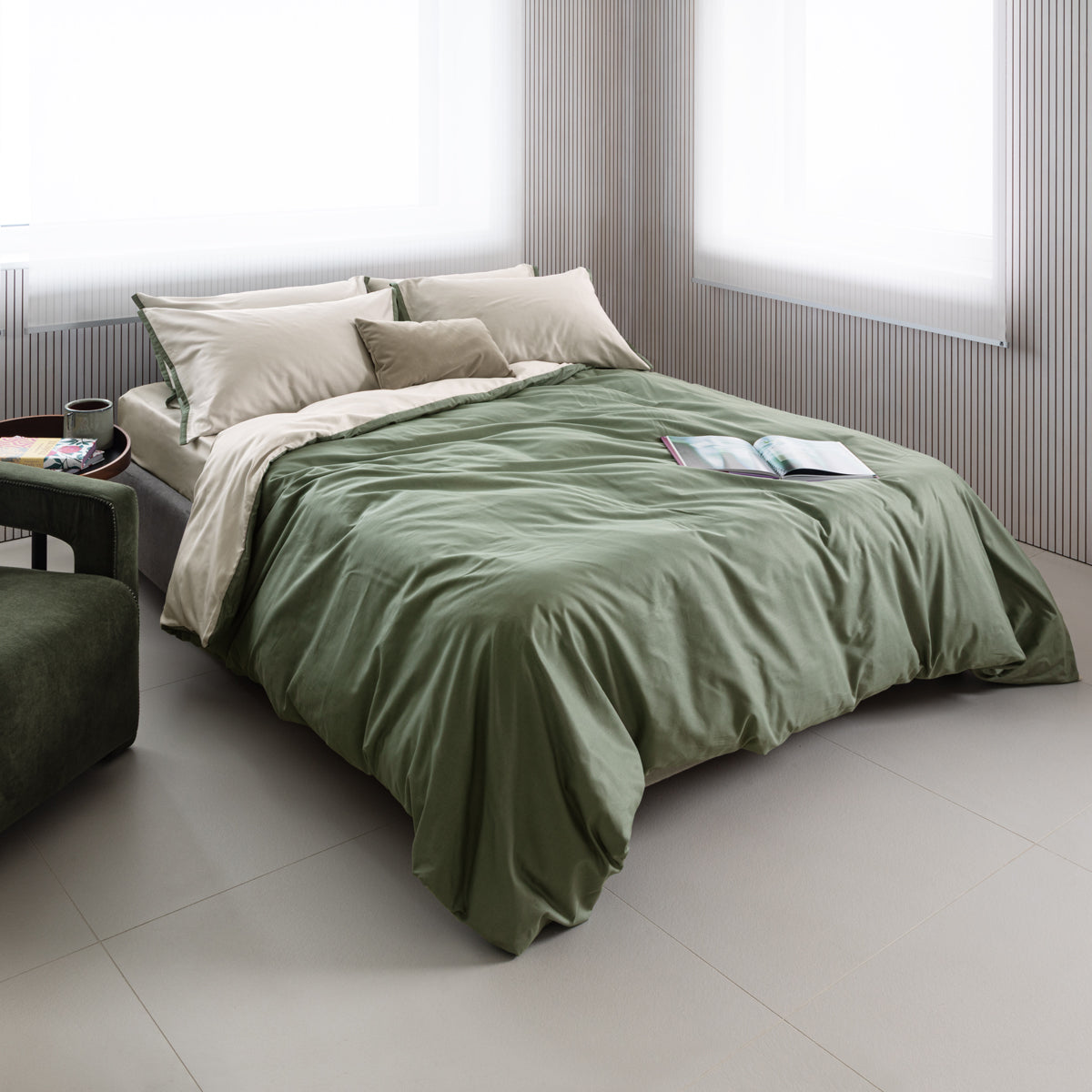 Parure Copripiumino CALDO COTONE BICOLORE Letto Cogal Matrimoniale Verde
