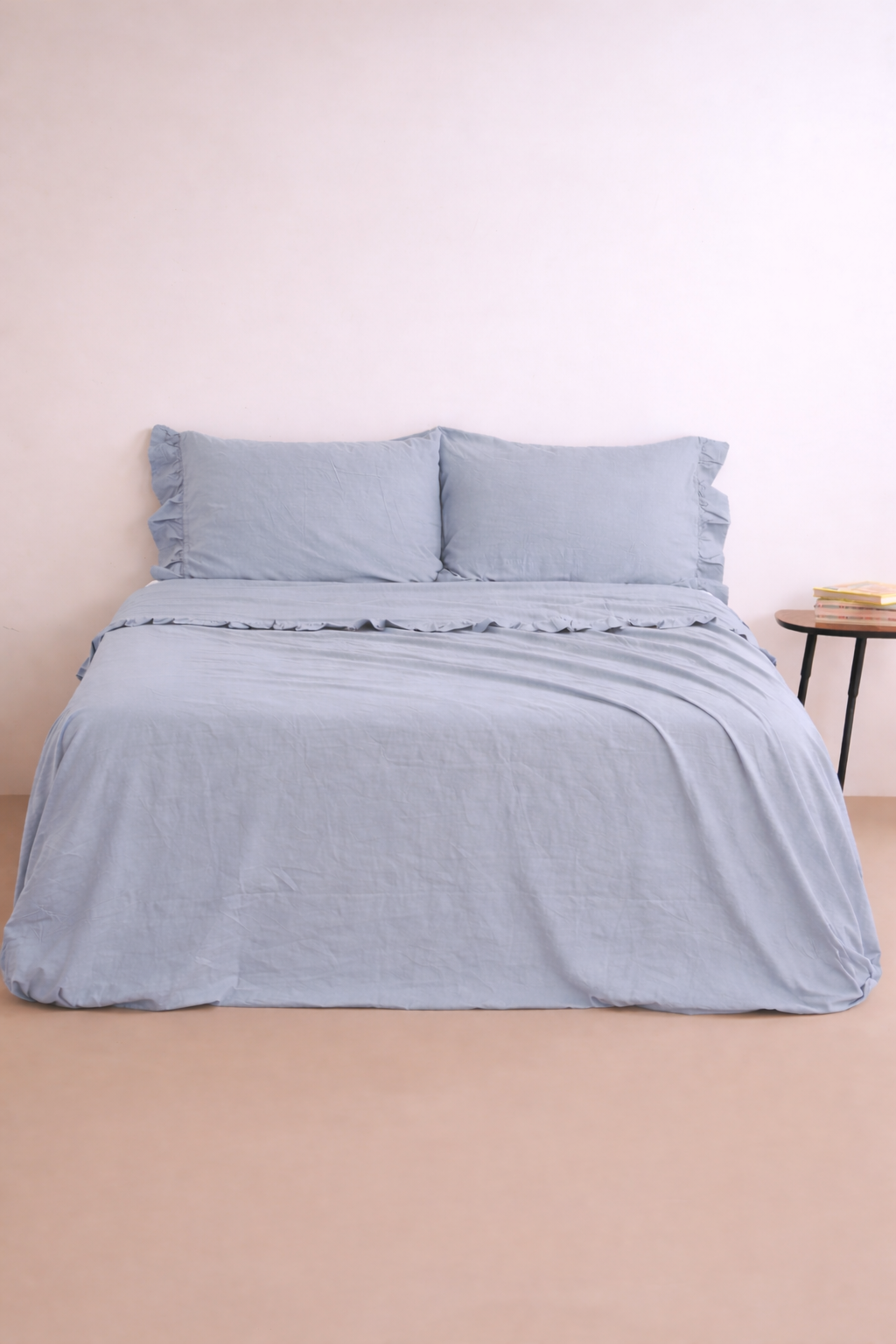 Parure Lenzuola No-Stiro FRAPPA Letto Moreali Tessile Casa Matrimoniale Azzurro Polvere