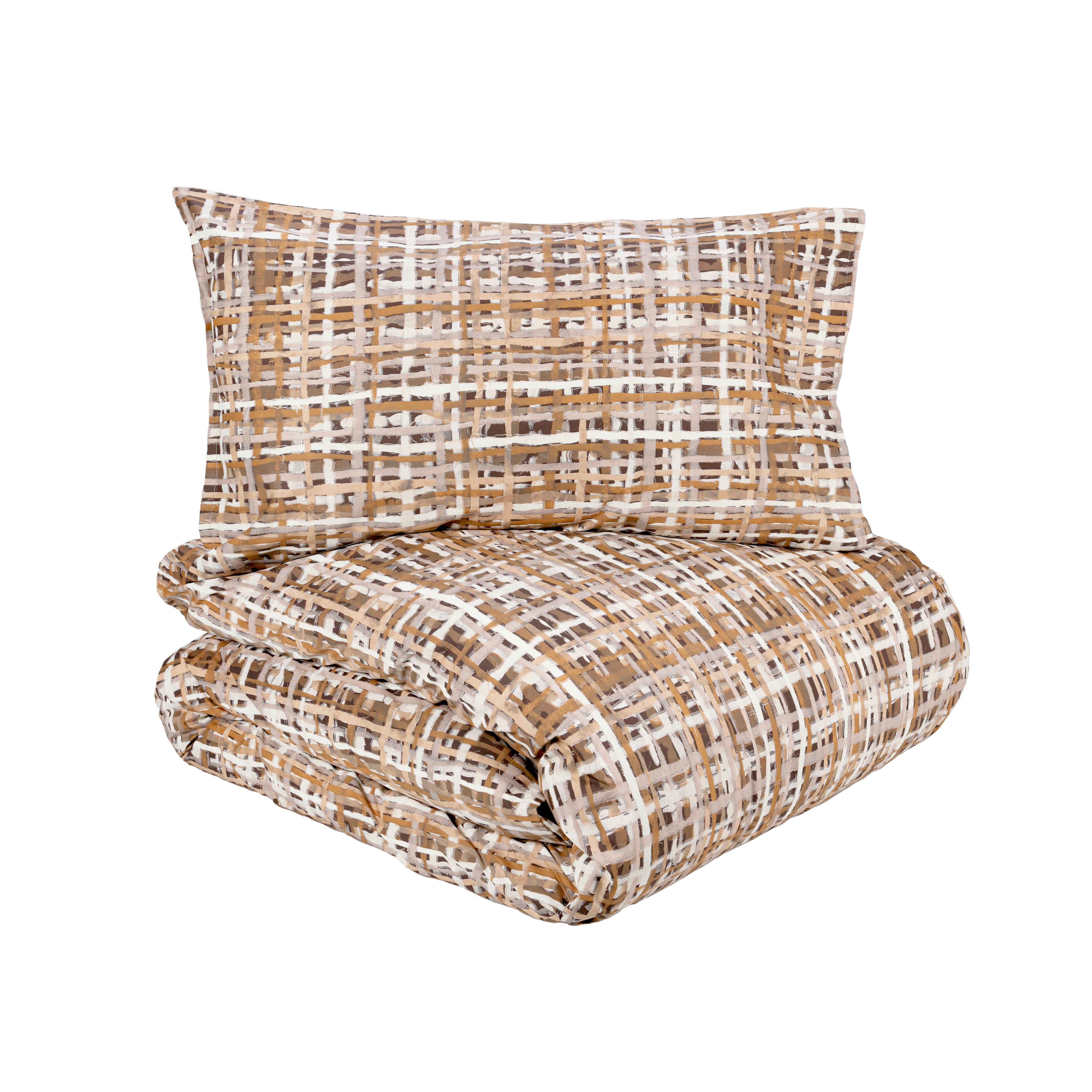 Parure Copripiumino Percalle Coco Letto Fazzini Piazza e Mezzo Tortora