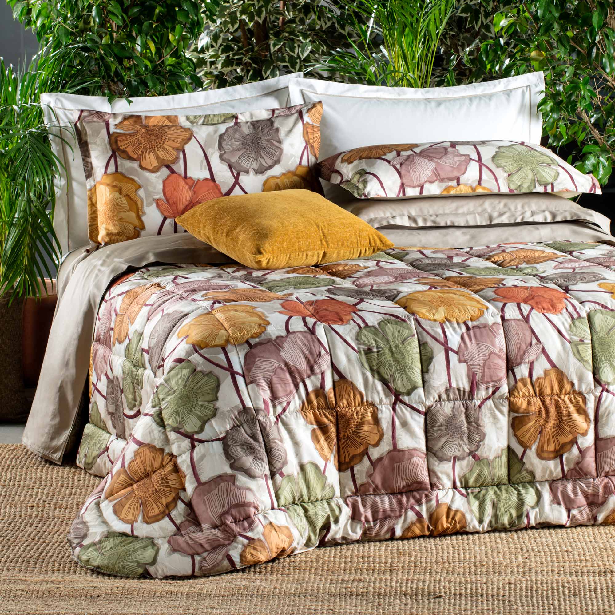 Trapunta Raso 300TC Stampa Digitale Keira Letto Reevèr Matrimoniale Cumino