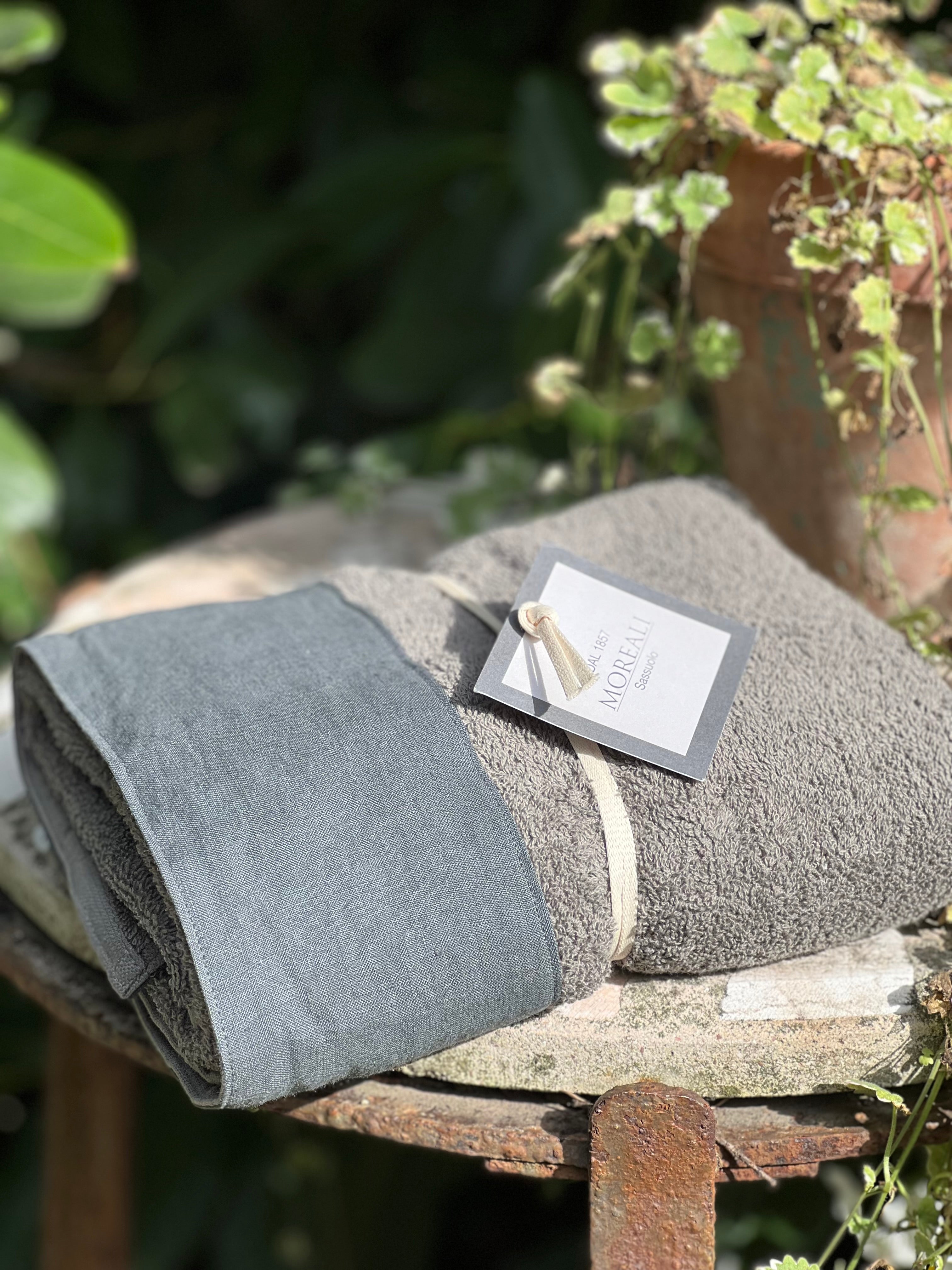 Set Asciugamani Nirano Bordo Lino Bagno Moreali Tessile Casa 60 x 100 / 40 x 60 Antracite