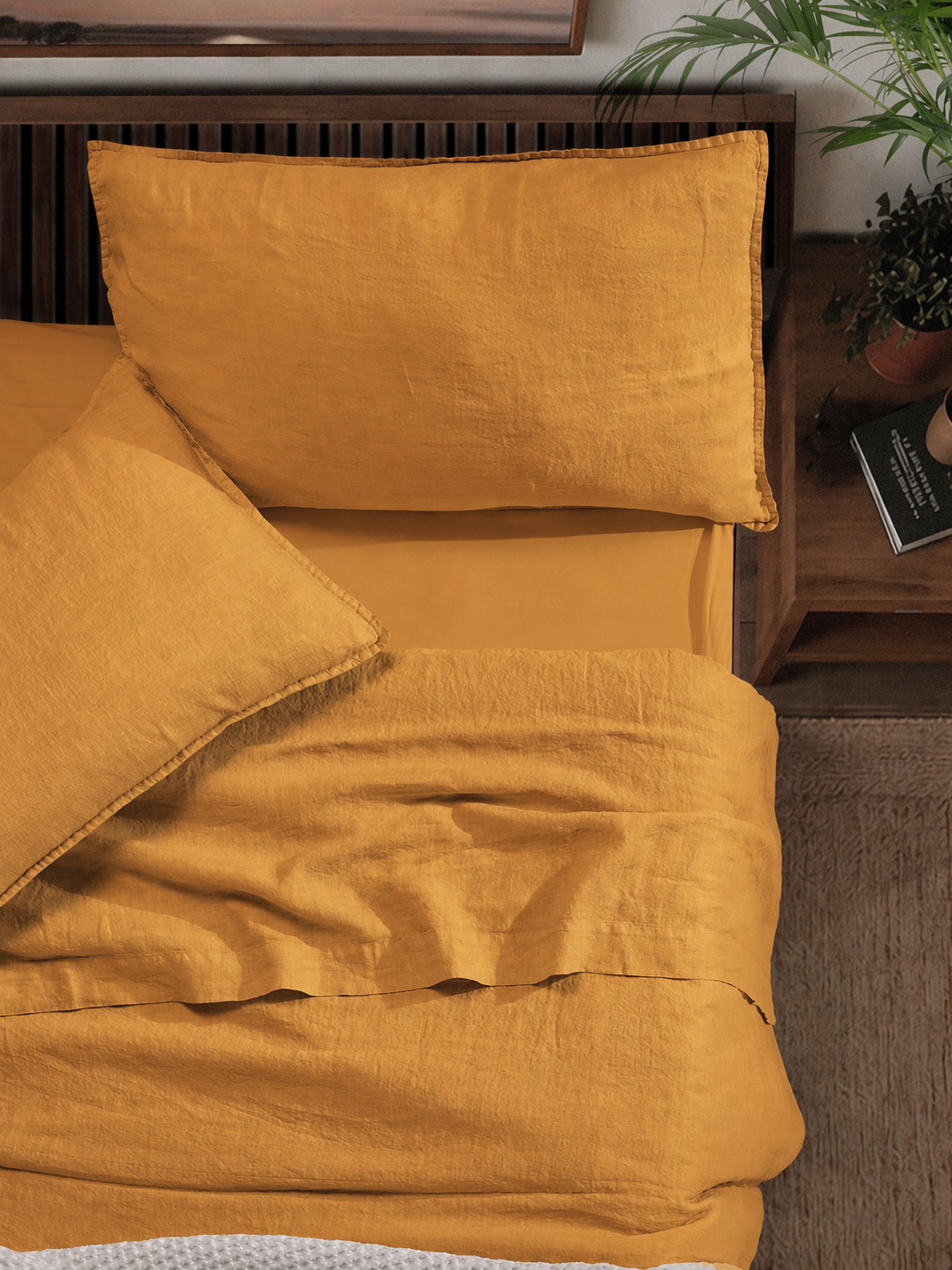 Parure Lenzuola No-Stiro PURO LINO Letto Moreali Tessile Casa Matrimoniale Ambra